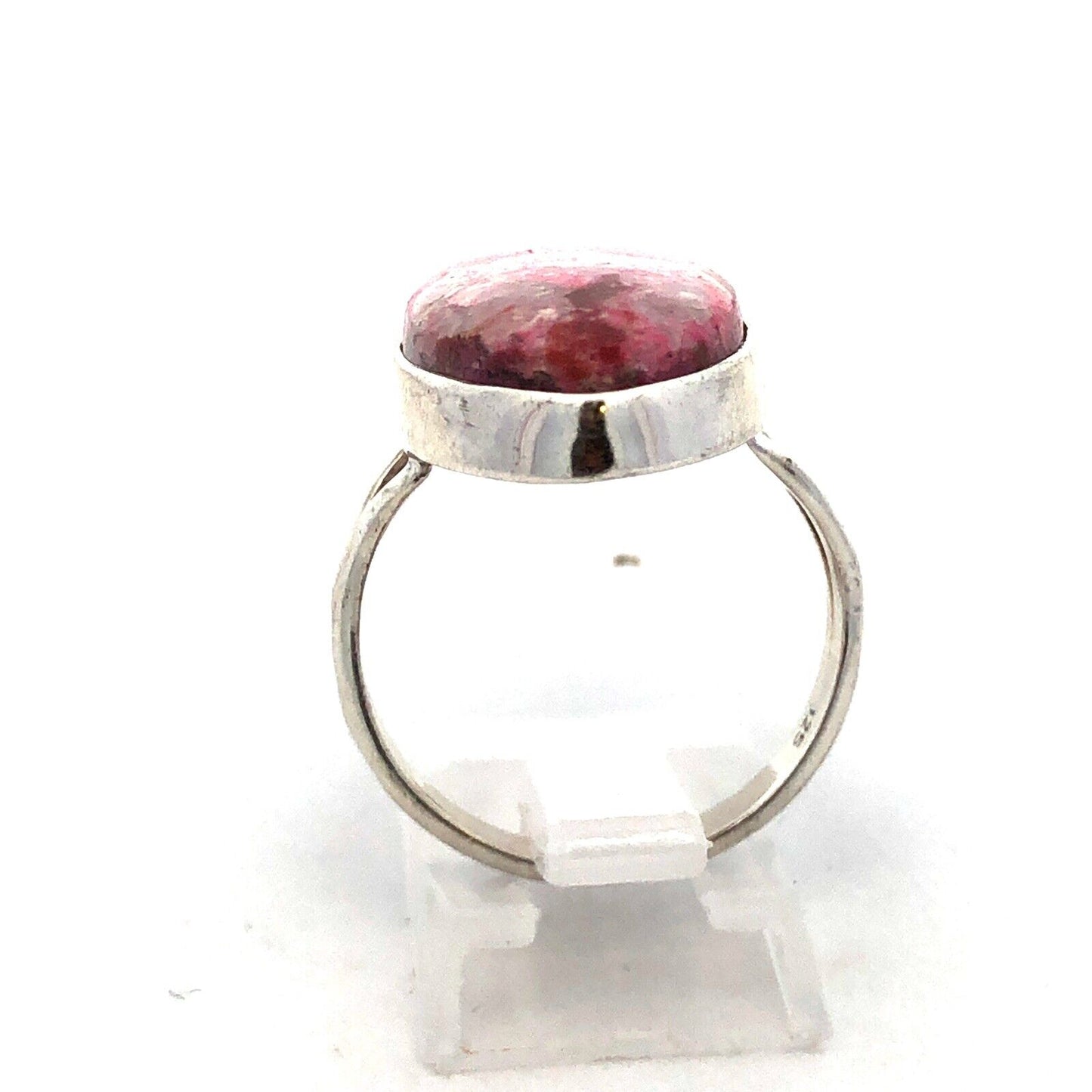 Vintage 925 Sterling Silver Oval Pink Rhodochrosite Statement Ring