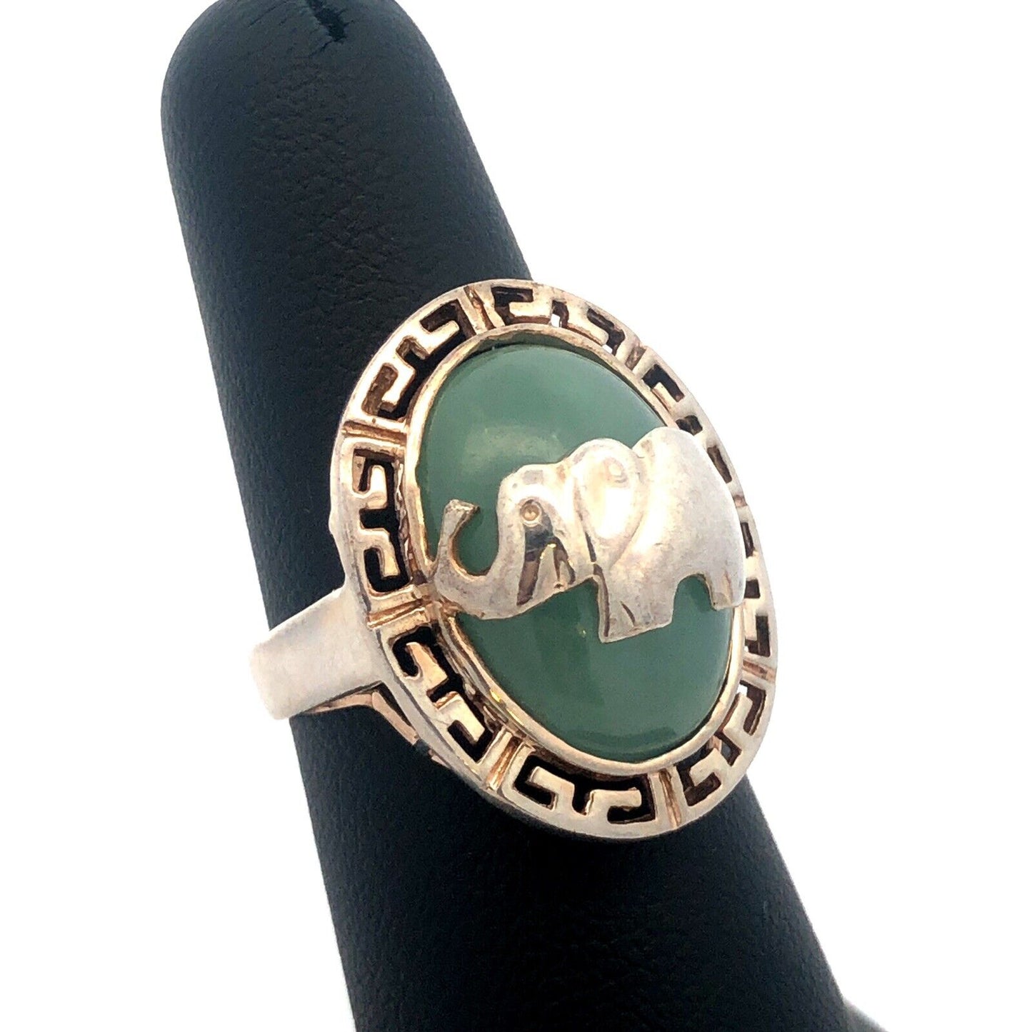 Designer 925 Sterling Silver Jade Oval Cabochon Elephant Statement Cocktail Ring
