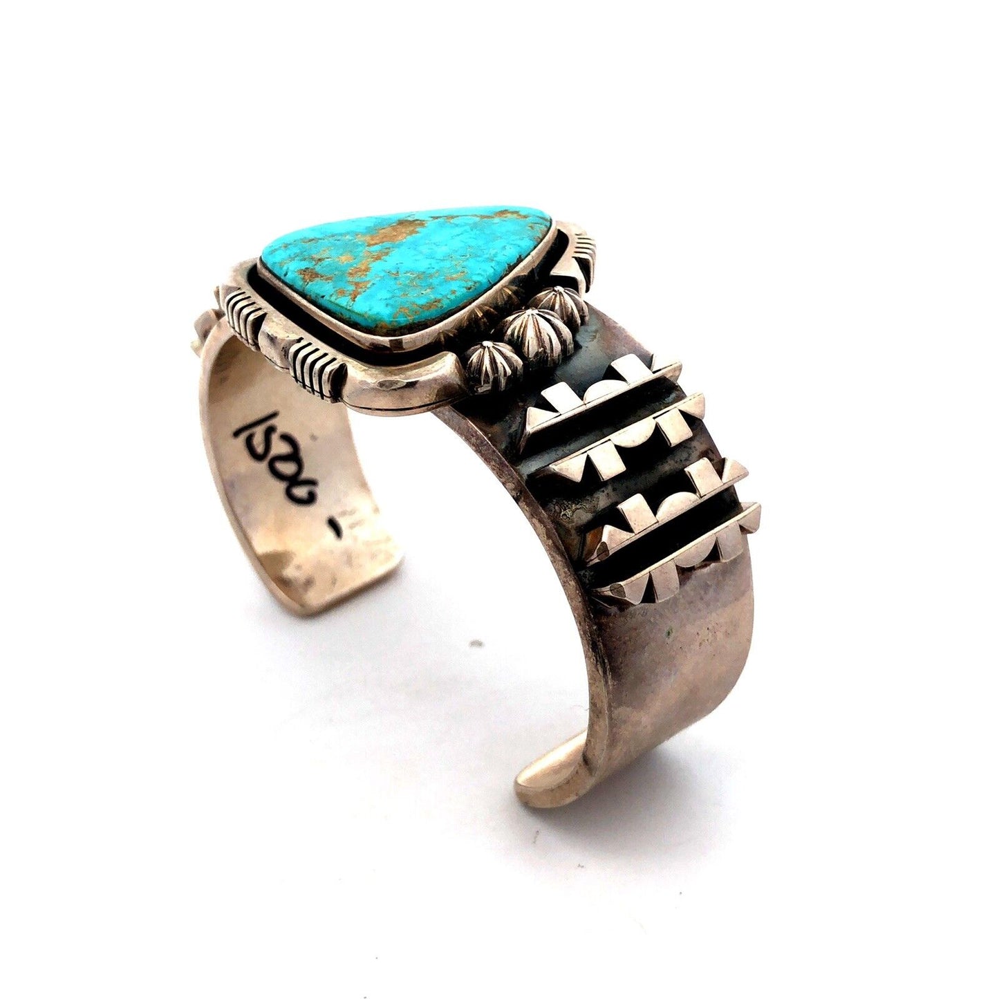 Jimmy Secatero Navajo 925 Sterling Silver Turquoise Statement Open Cuff Bracelet