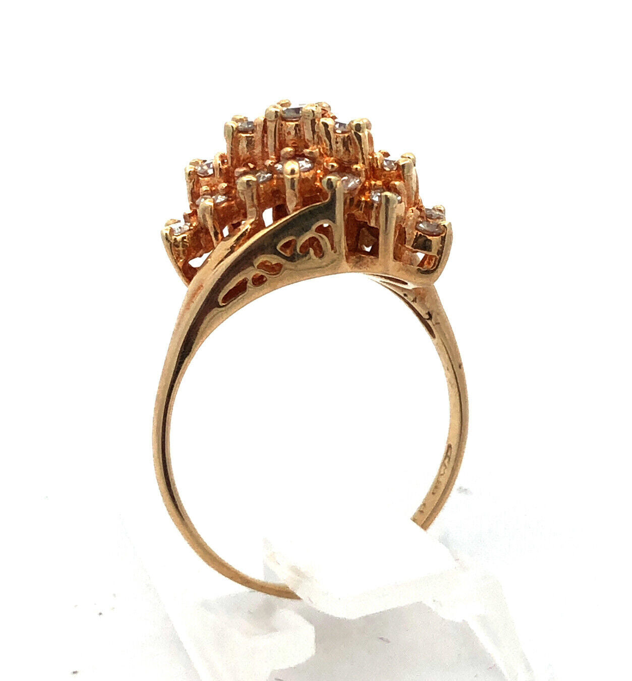 Designer 14K Yellow Gold Diamond Statement Ring Size 6.5