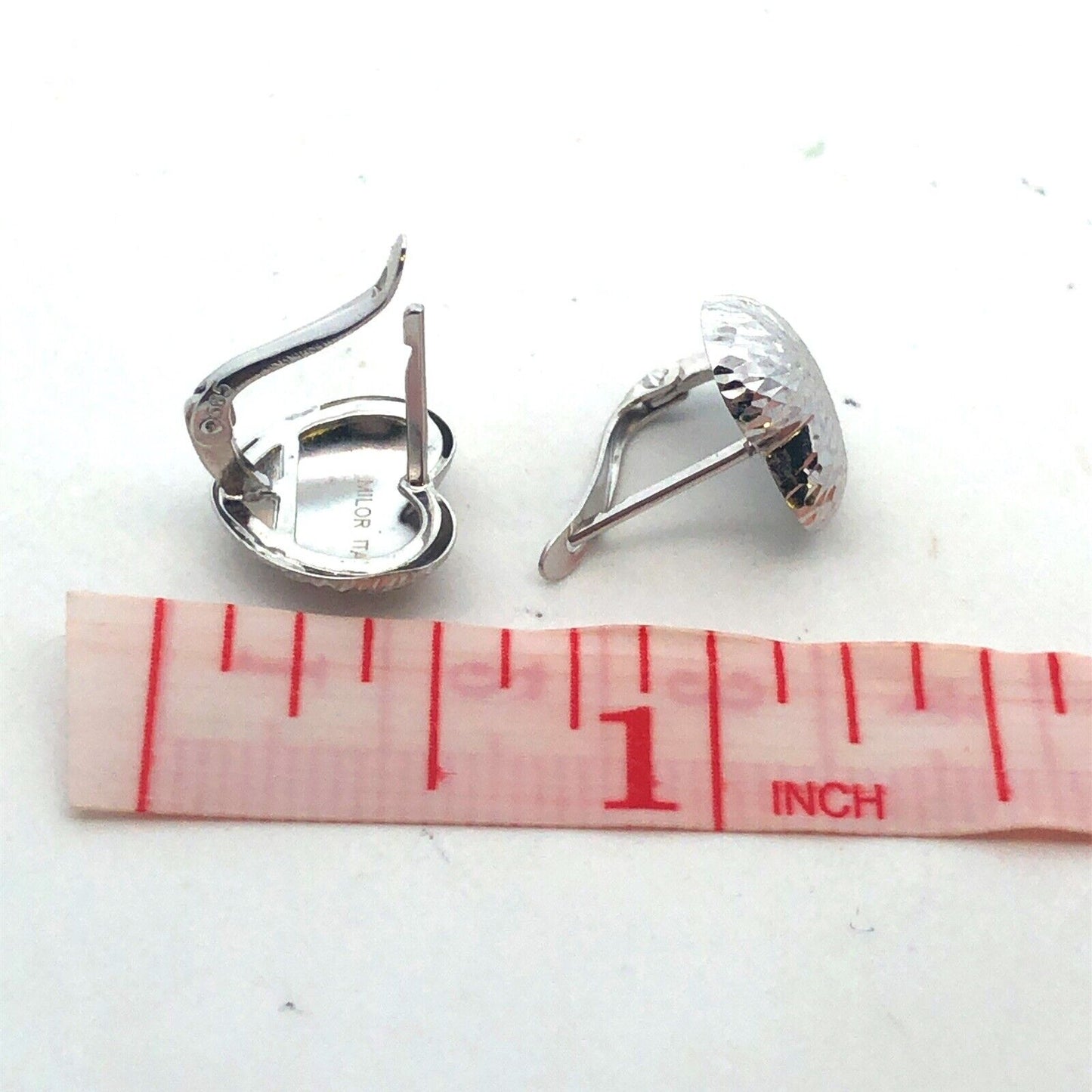 Designer Milor Italy 14K White Gold Textured Heart Stud Earrings