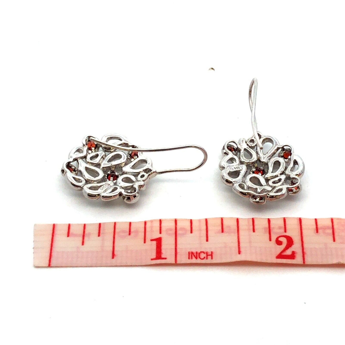 Designer 925 Sterling Silver Round Garnet Modernist Hook Dangle Earrings