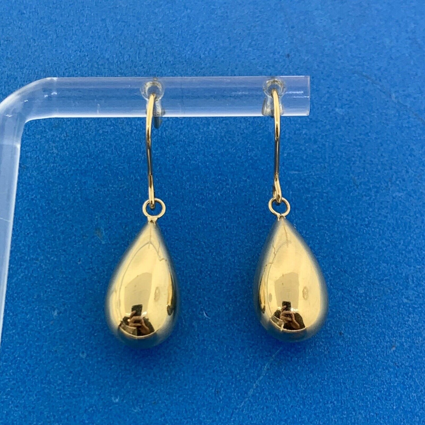Designer Peru 10K Yellow Gold Pear Teardrop Polished Dangle Drop Hook Earrings