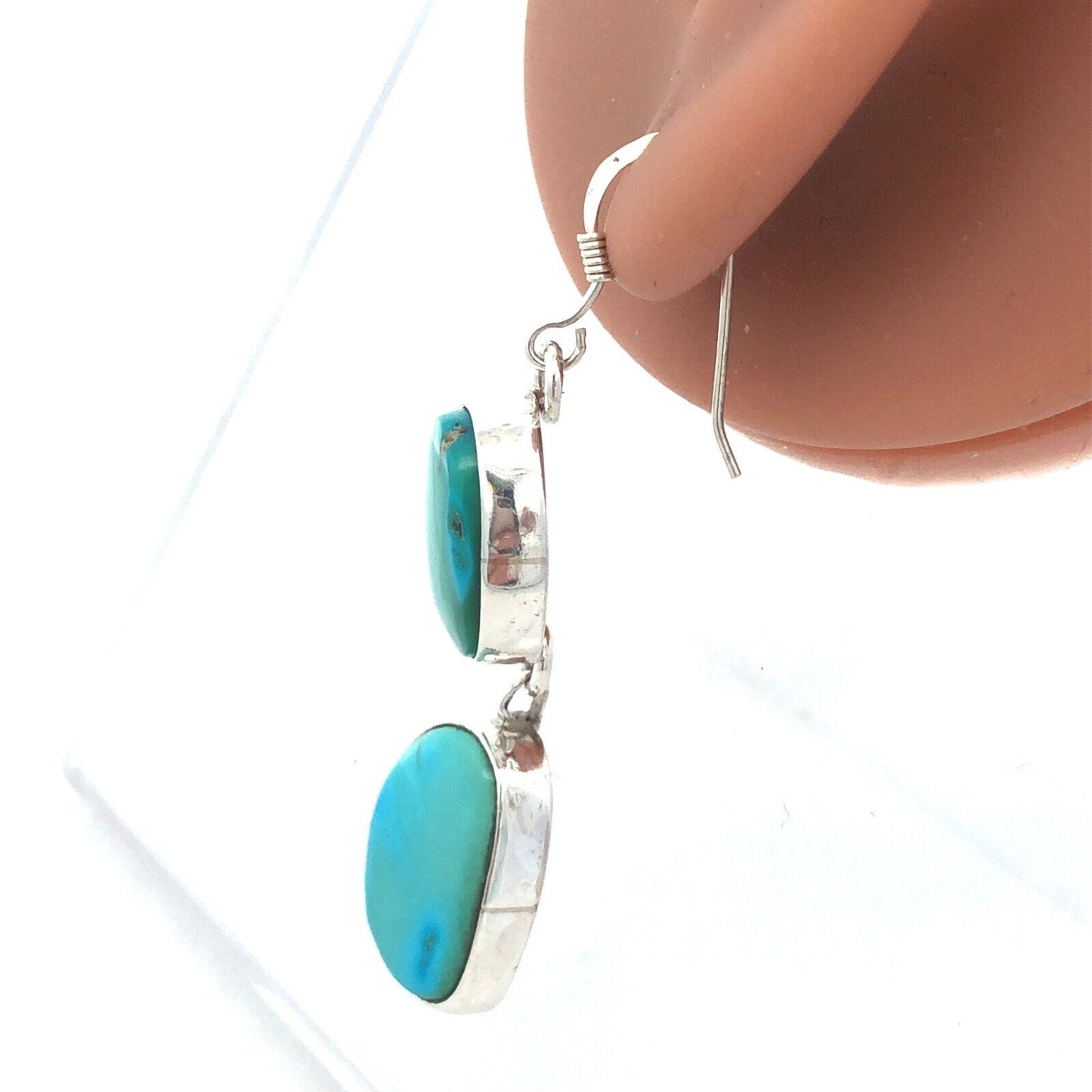 925 Sterling Silver Irregular Turquoise Dangle Drop Hook Earrings