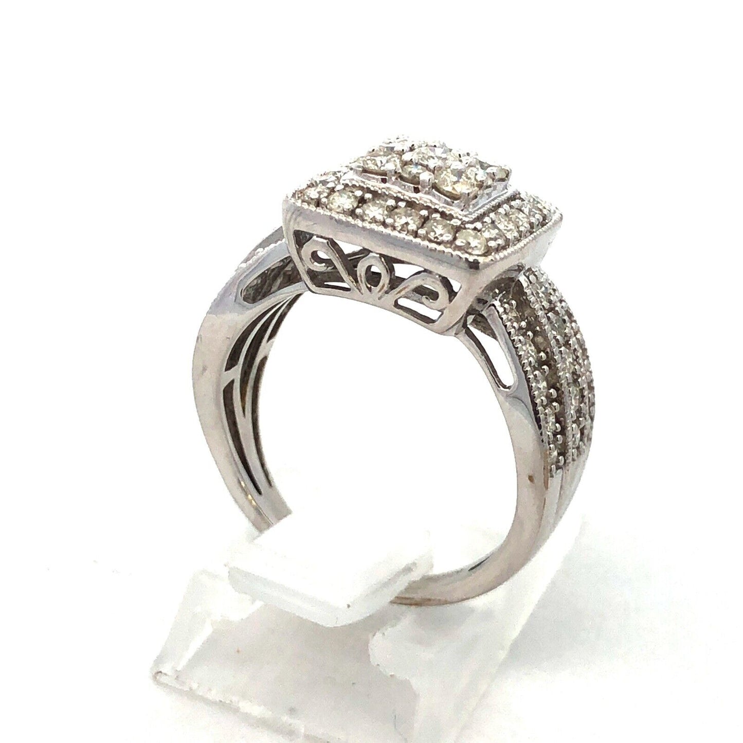 Designer 10K White Gold Diamond Double Halo Wedding Engagement Ring