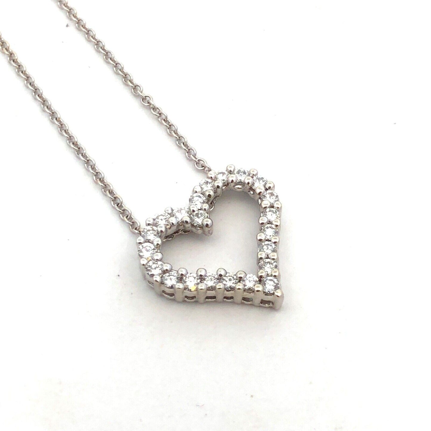 Designer H 14K White Gold Round Diamond Heart Anniversary Pendant Chain Necklace
