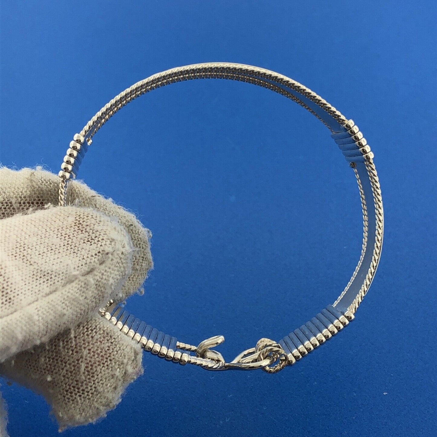 Estate 925 Sterling Silver Textured Design Wire Wrapped Cuff Bracelet
