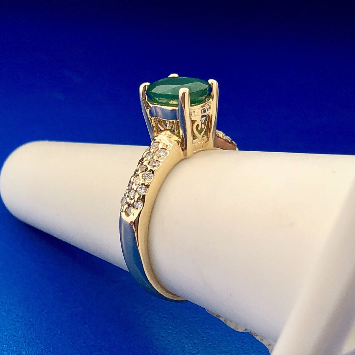 Designer 14K Yellow Gold Emerald Diamond Engagement Cocktail Statement Ring
