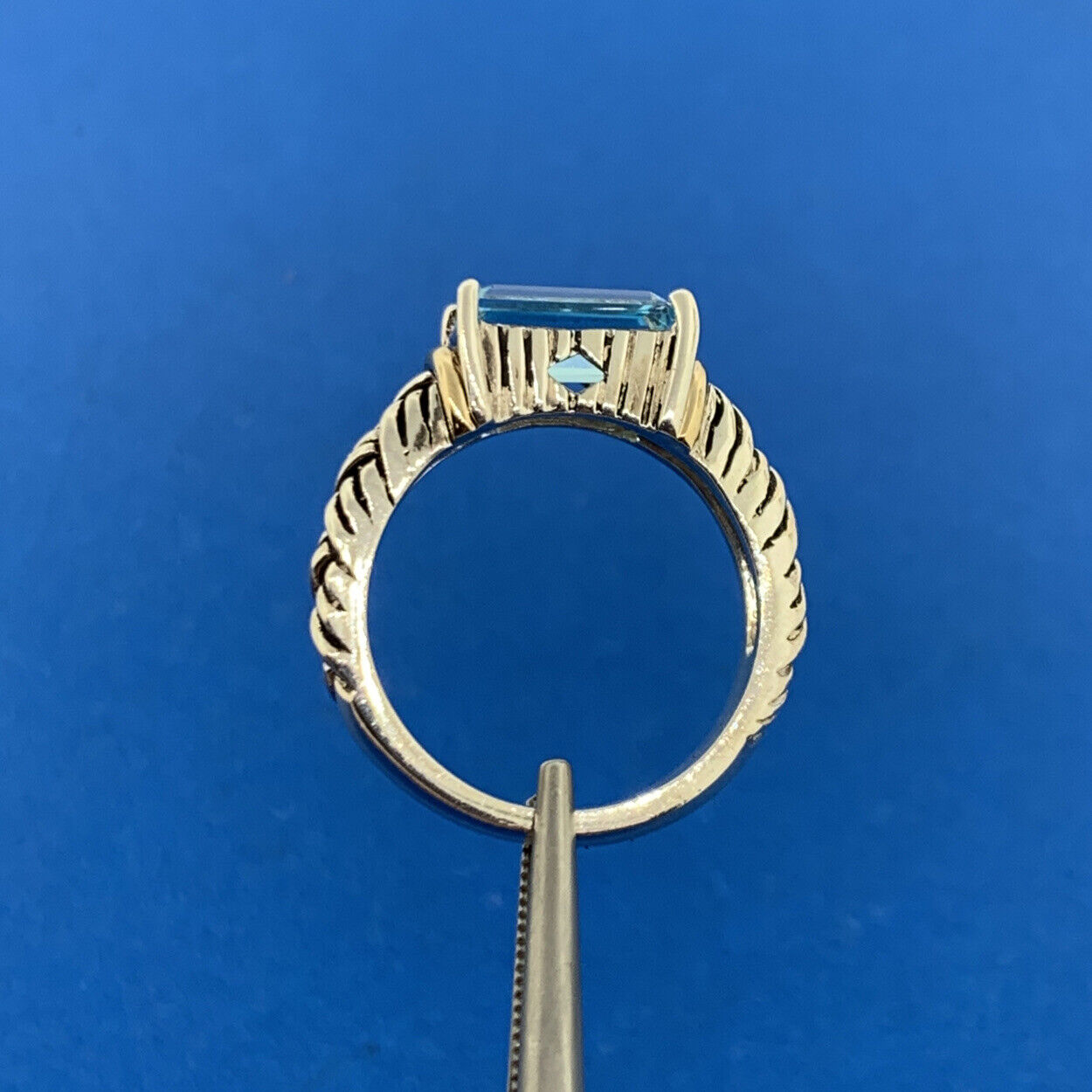 Andrea Candela 14K Yellow Gold 925 Sterling Silver Blue Topaz Woven Cable Ring