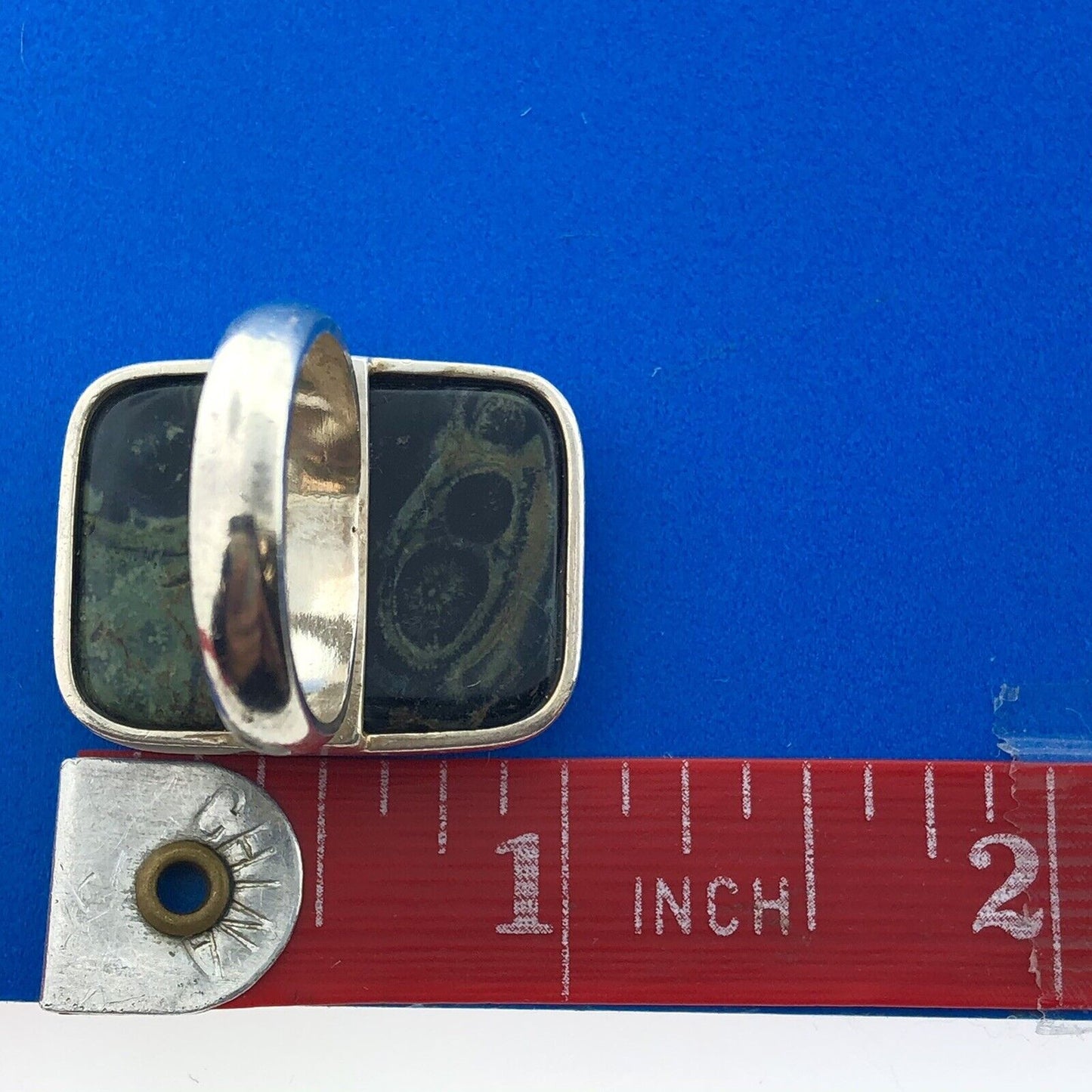 Modernist Sterling Silver Kambaba/Crocodile Eye Jasper Rectangle Statement Ring