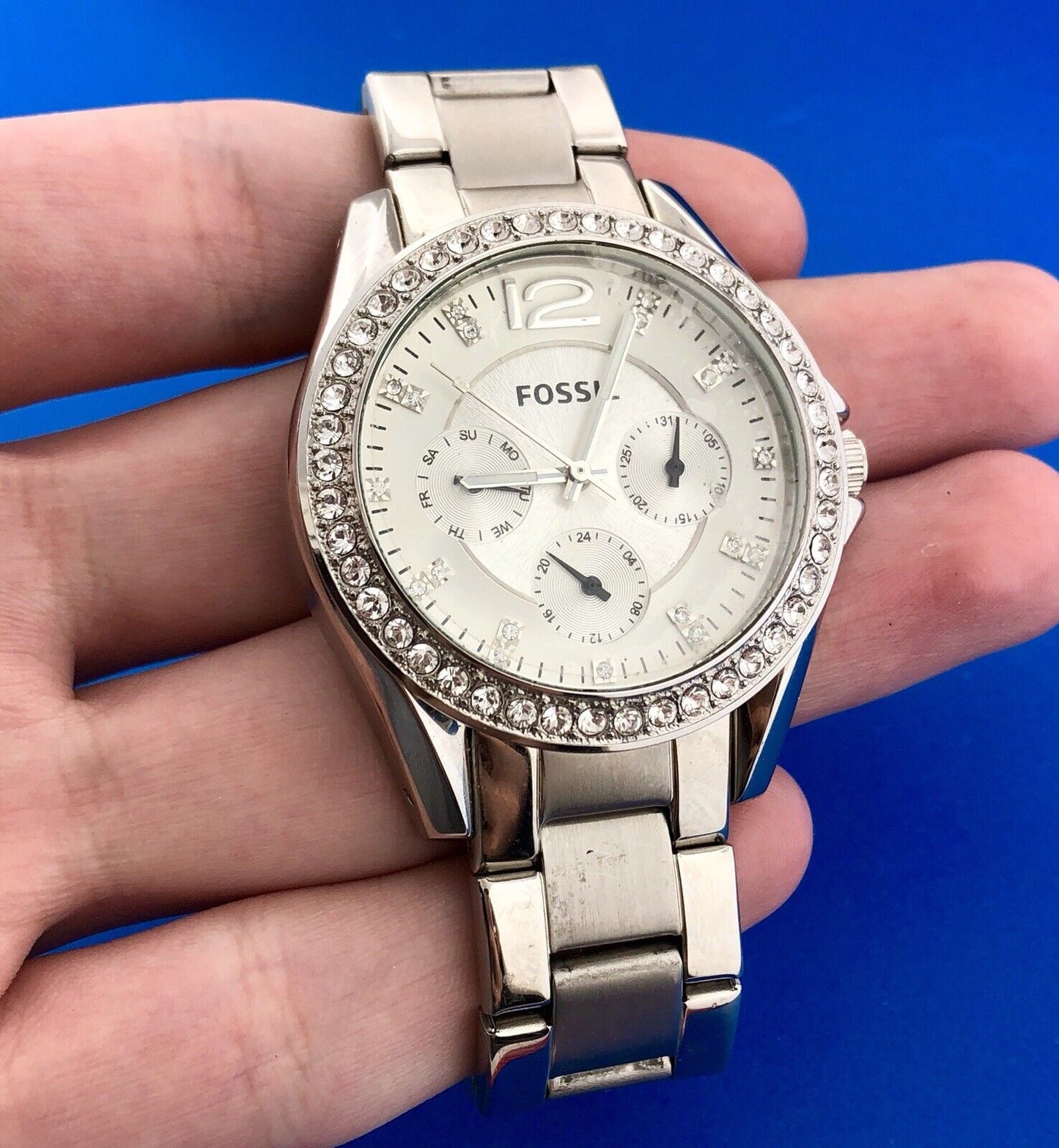 Fossil Ladies Riley Multi Functional ES3202 Chronograph CZ Stainless Steel Watch