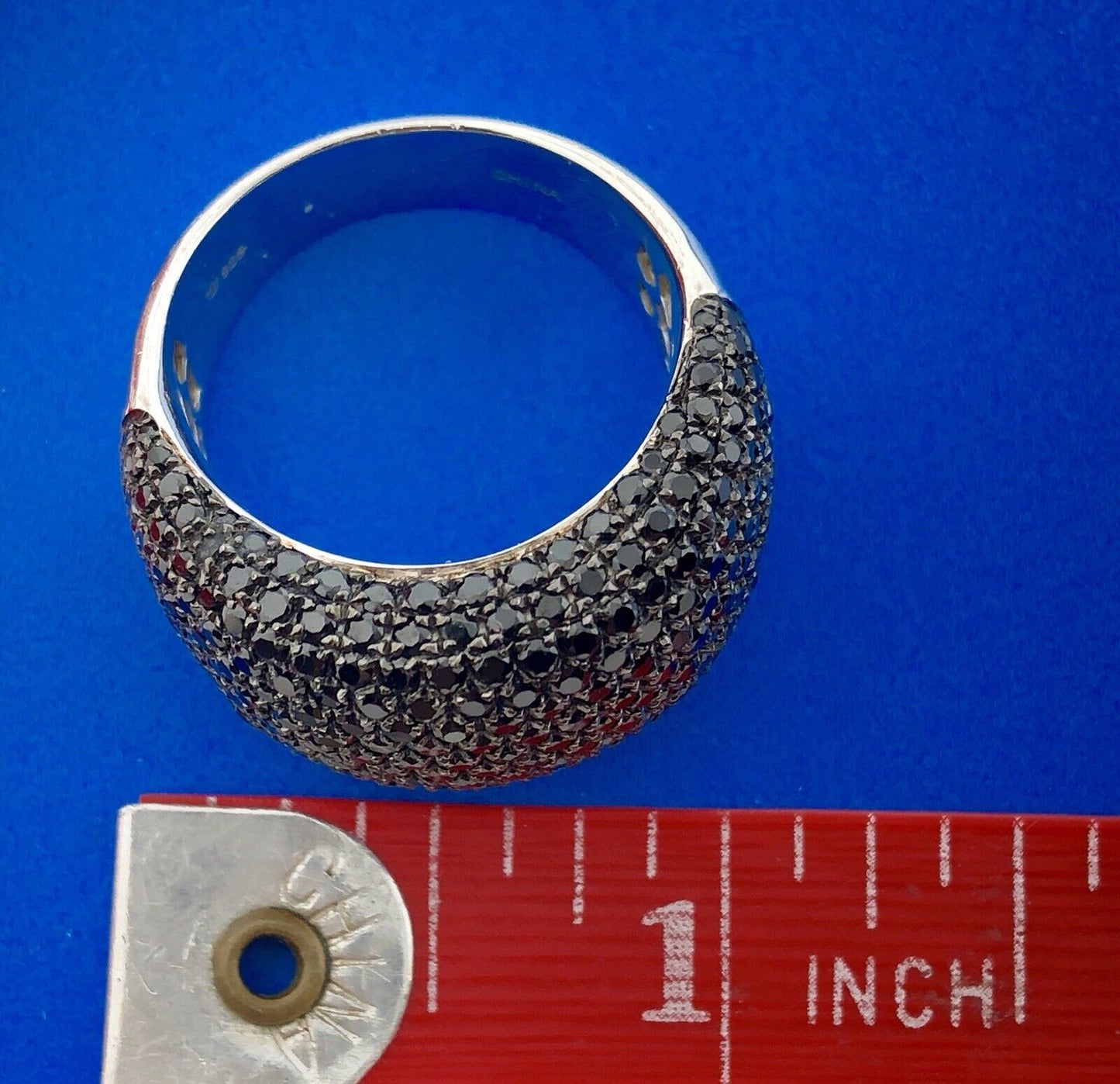 Dramatic Designer Sterling Silver 925 Black Diamond Pave Statement Dome Ring