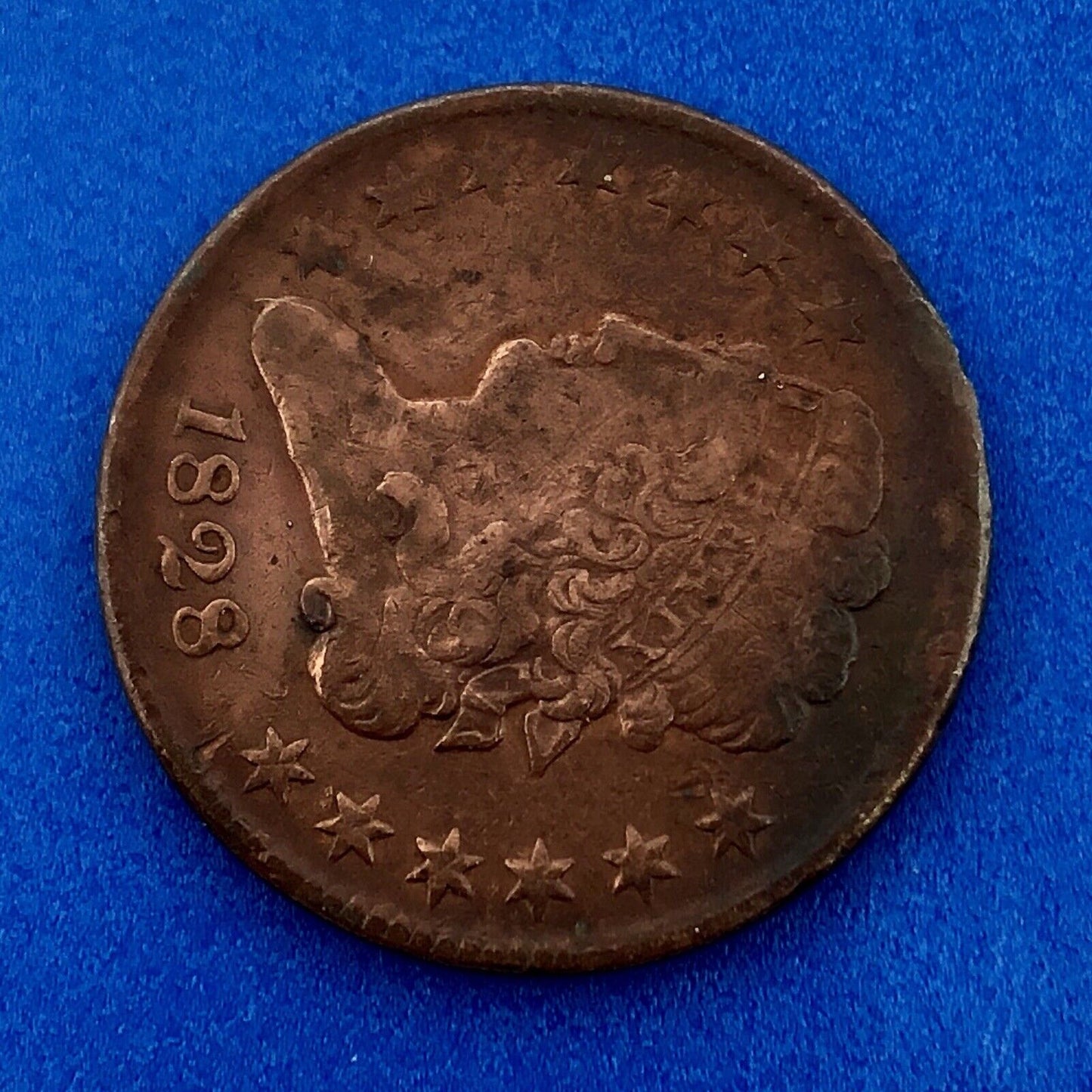 1828 P Classic Head Thirteen Stars Copper Half Cent Early US Copper XF Details