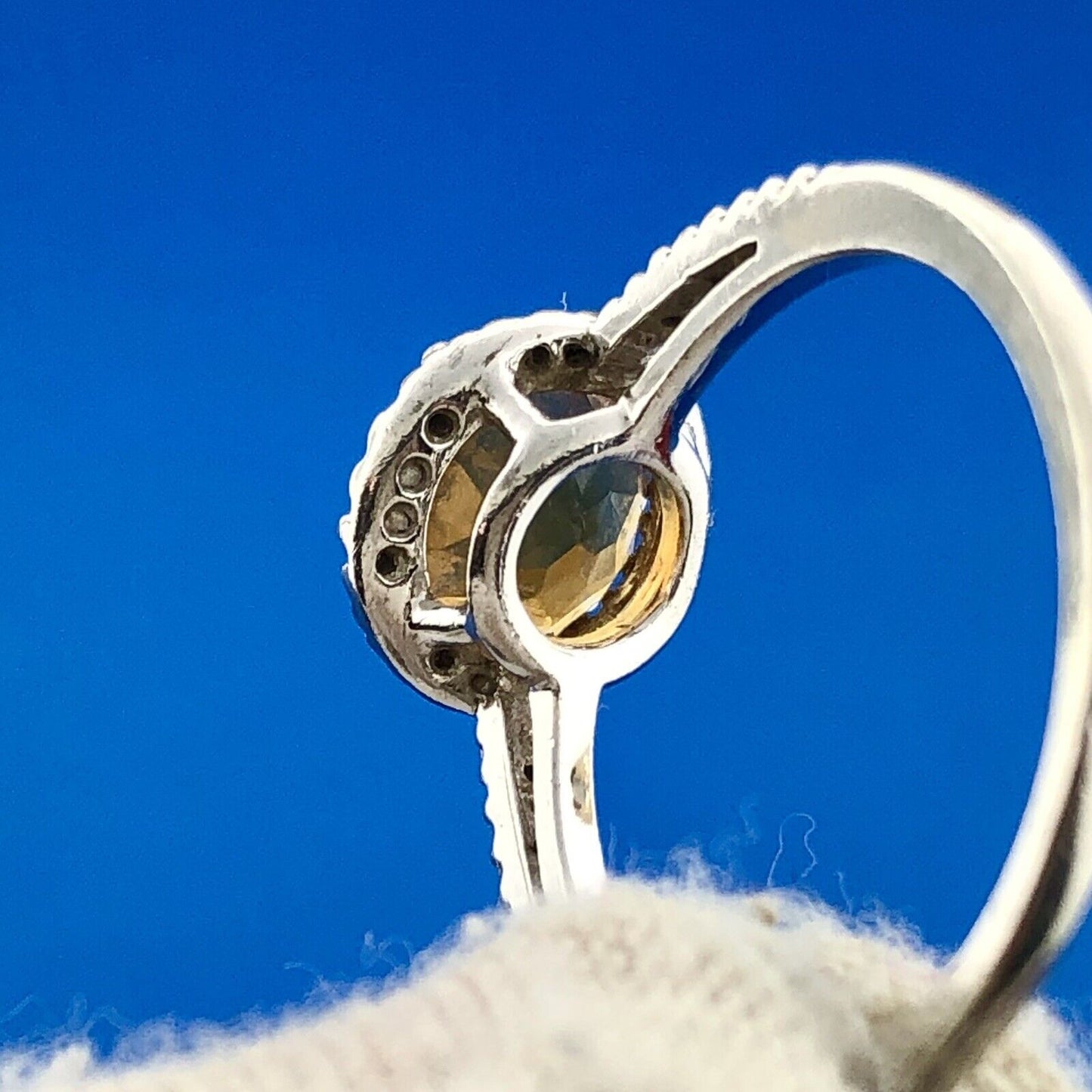 Gorgeous Sterling Silver 925 Round Cut Citrine Diamond Halo Accent Ring Size 6