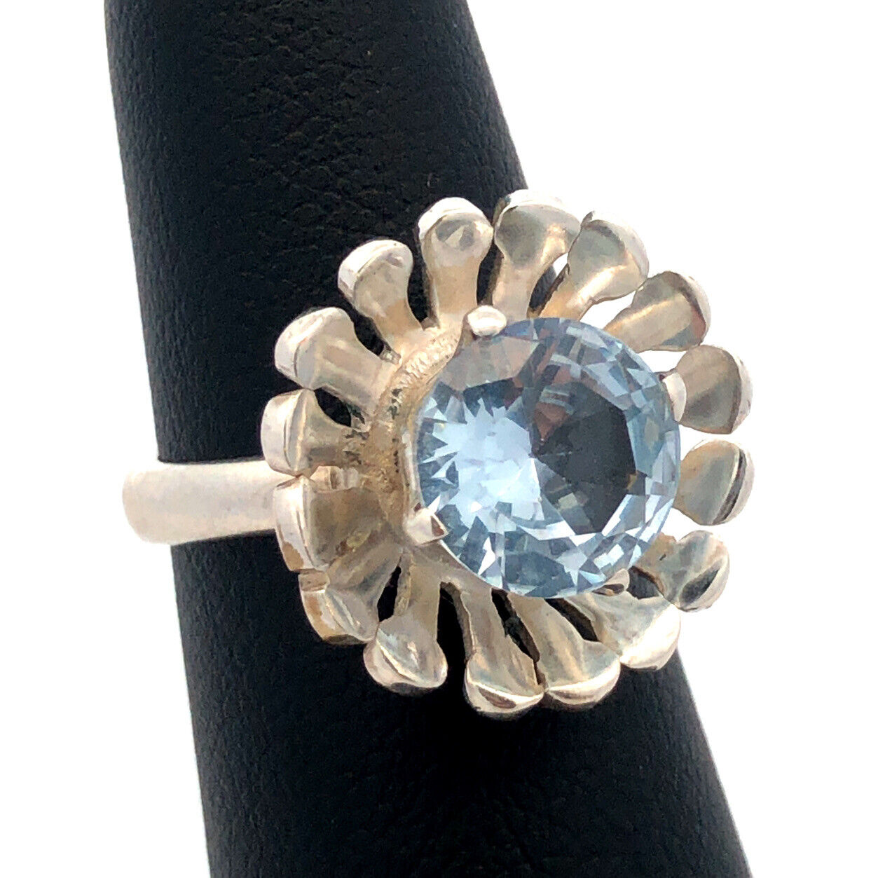 Vintage Designer Mexico 925 Sterling Silver Round Tanzanite Flower Cocktail Ring