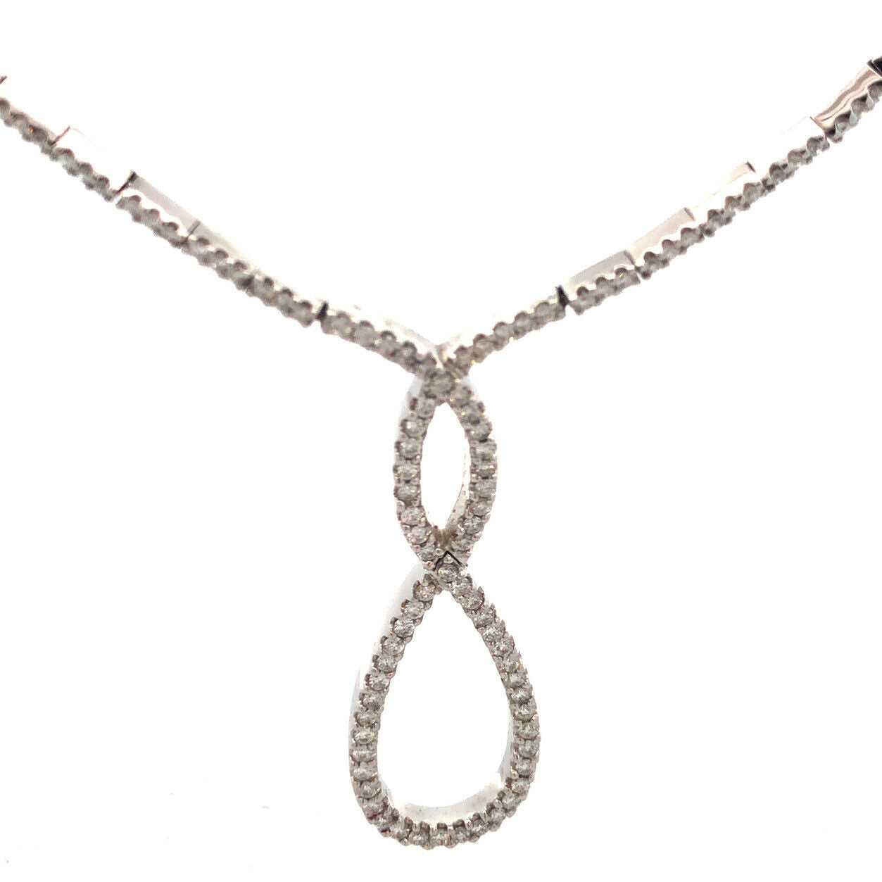 Gabriel Co 14K White Gold Diamond Encrusted Infinity Eternity Statement Necklace