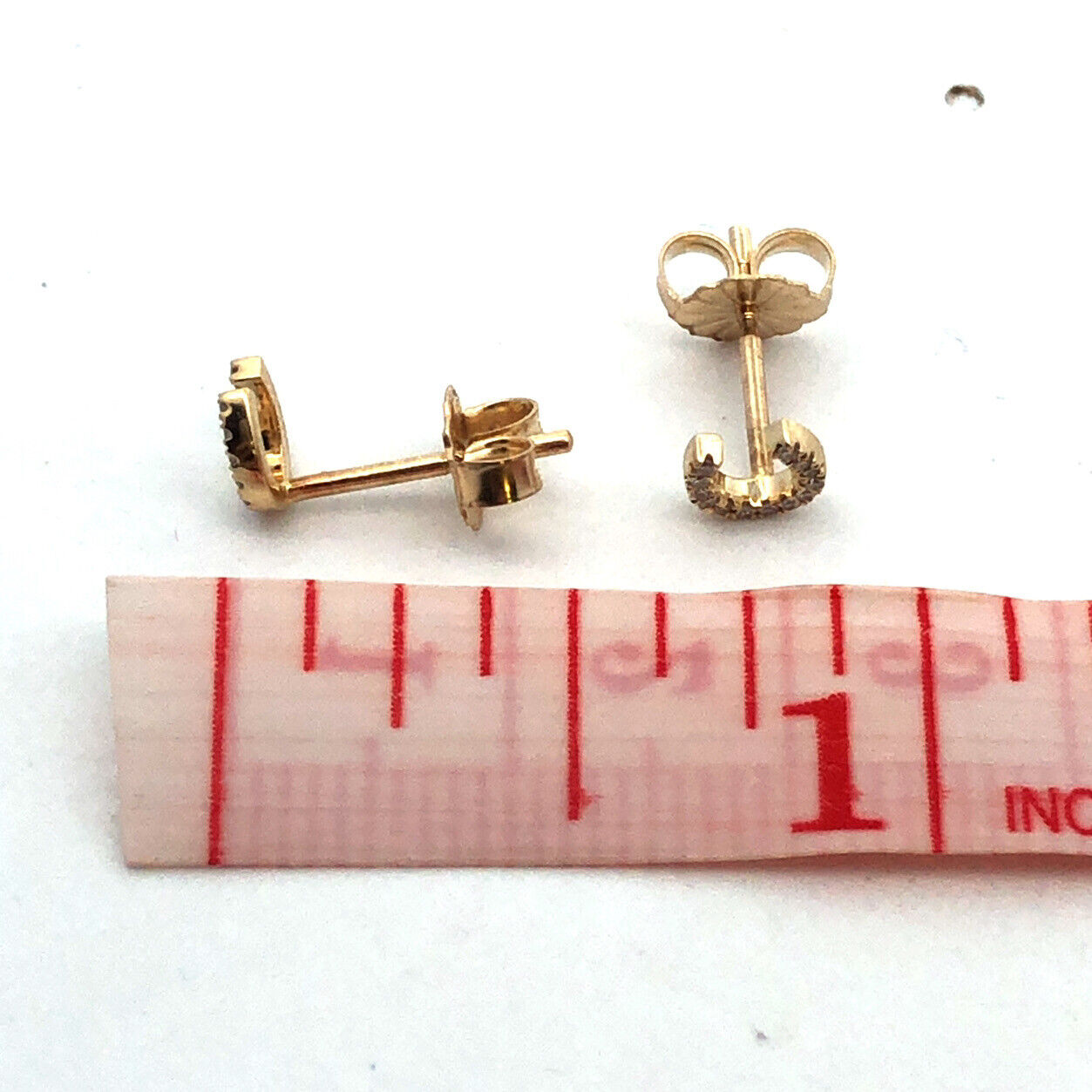 Designer 14K Yellow Gold Pave Diamond Horseshoe Good Luck Stud Earrings