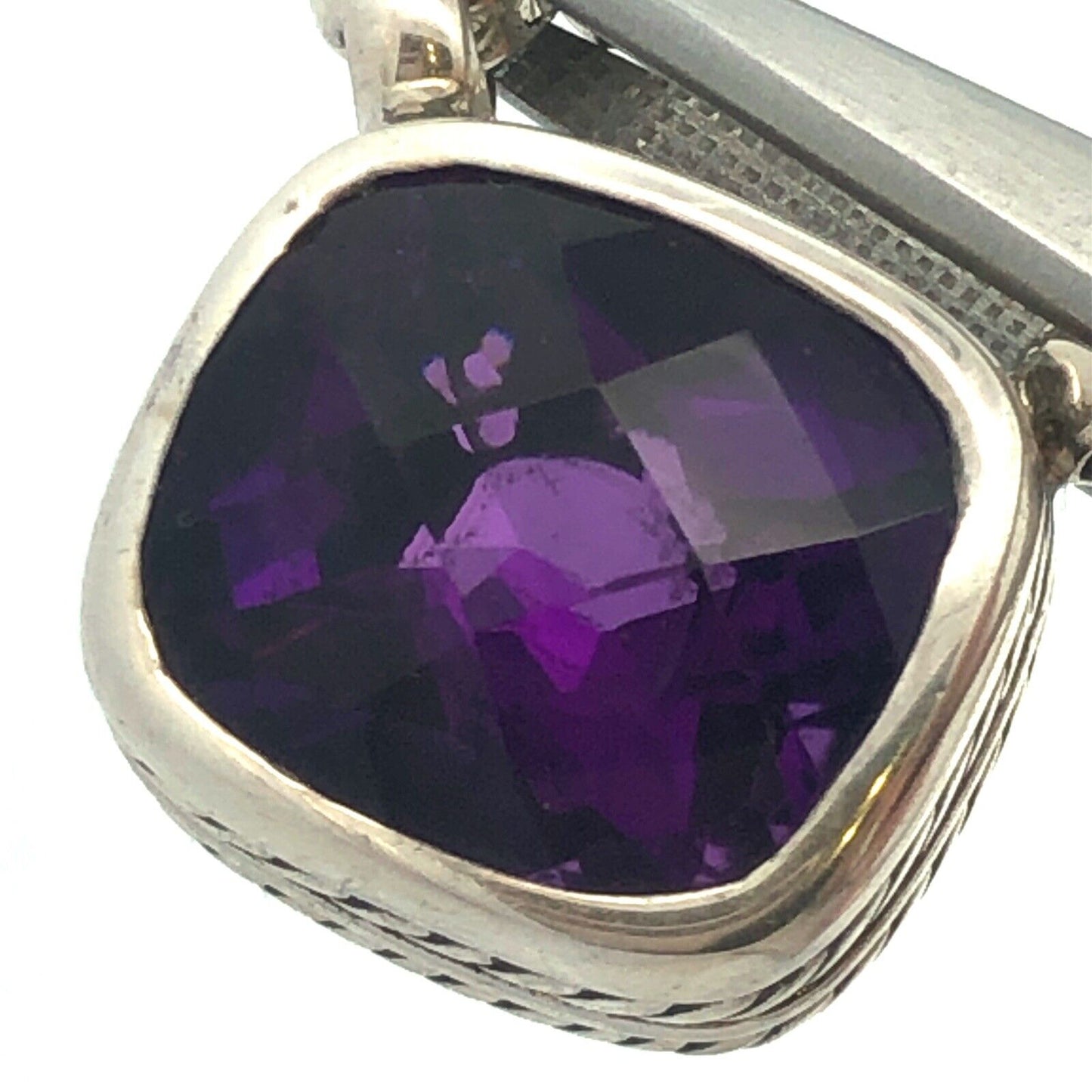 Samuel Benham BJC 925 Sterling Silver 18K Gold Cushion Amethyst Necklace