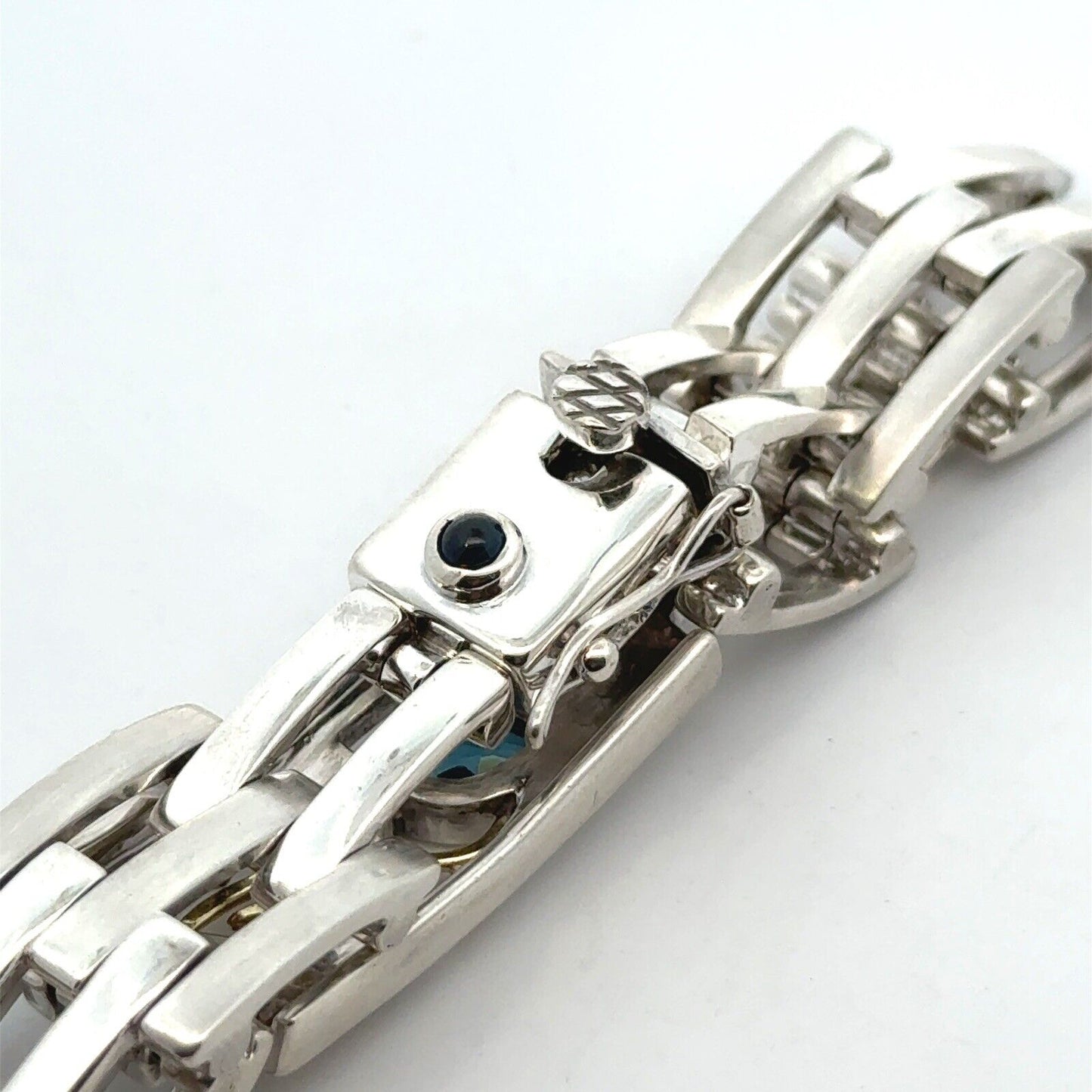 Unisex 18K Yellow Gold Sterling Silver Blue Topaz Diamond Modernist Bracelet