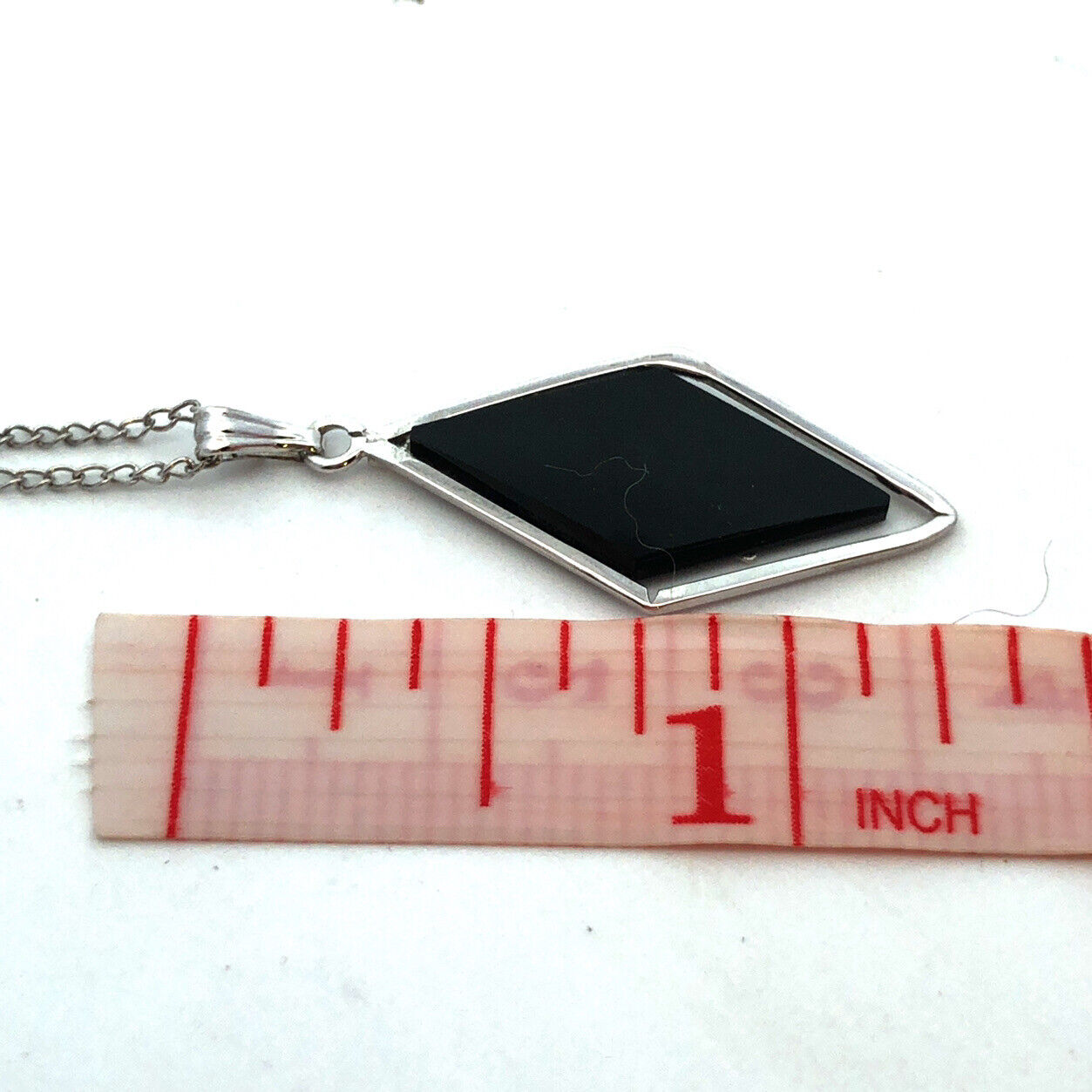 Estate 925 Sterling Silver Black Onyx Modernist Pendant Necklace