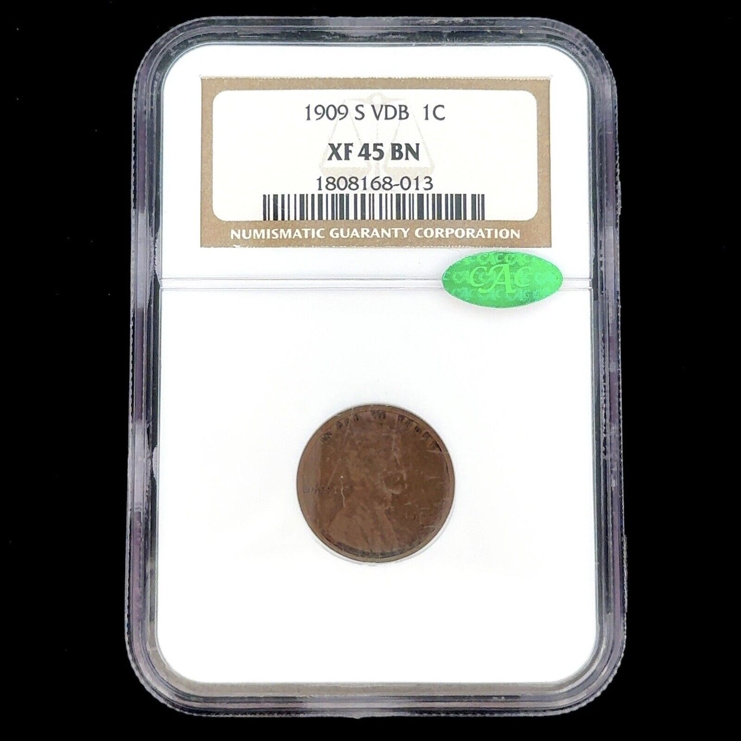 1909 S San Francisco 1C Bronze NGC CAC XF45 BN Key Date VDB Lincoln Wheat Penny