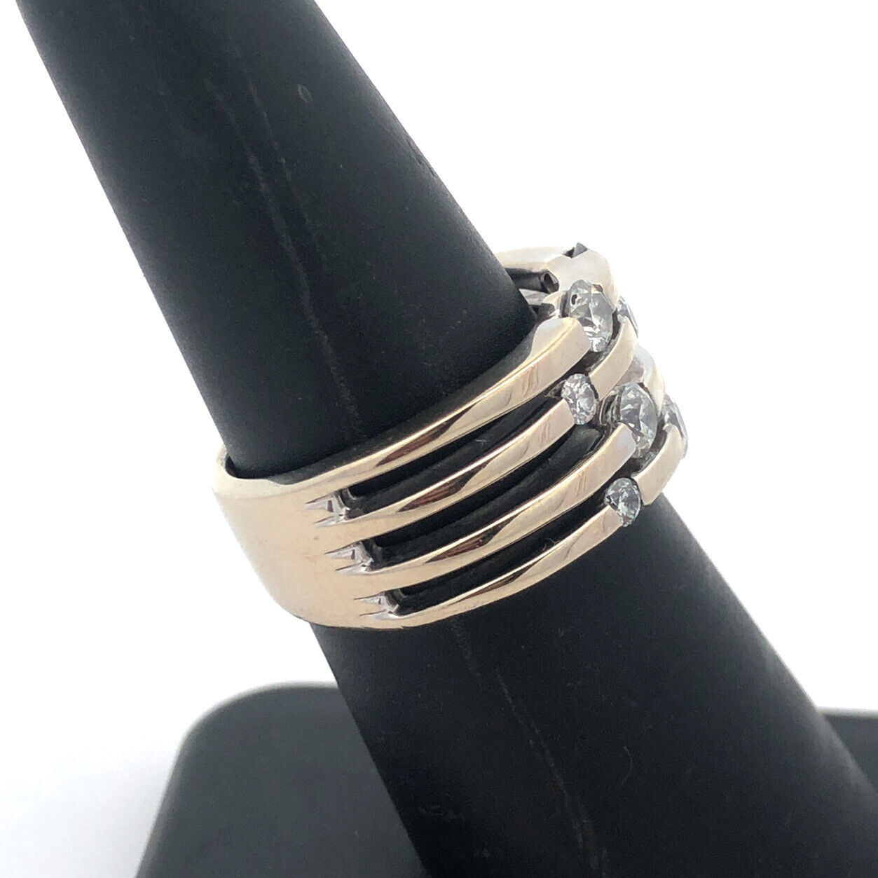 Designer 14K White Gold Round Diamond Wide Multi-Band Statement Ring