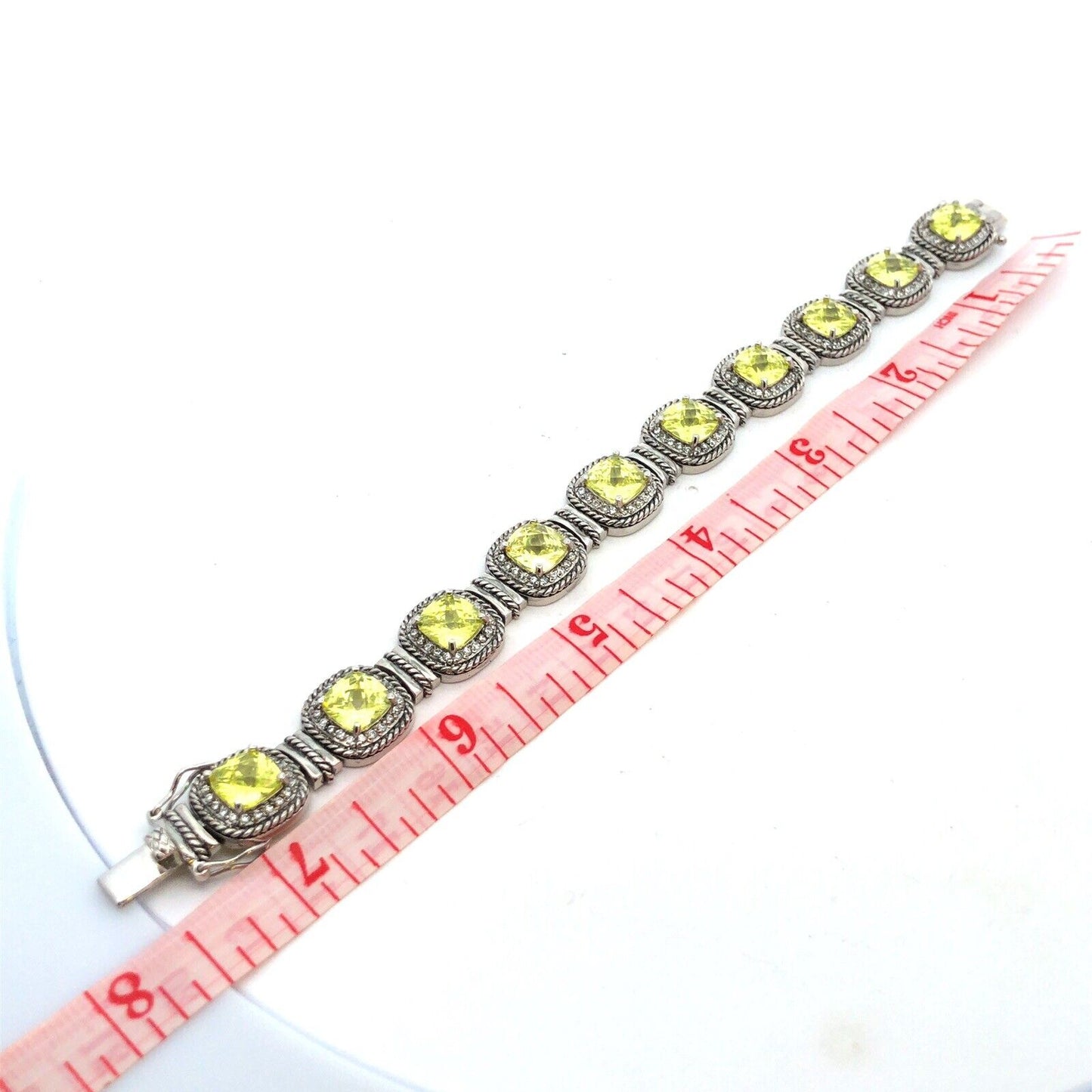 Designer 925 Sterling Silver Princess Green CZ Round White CZ Tennis Bracelet