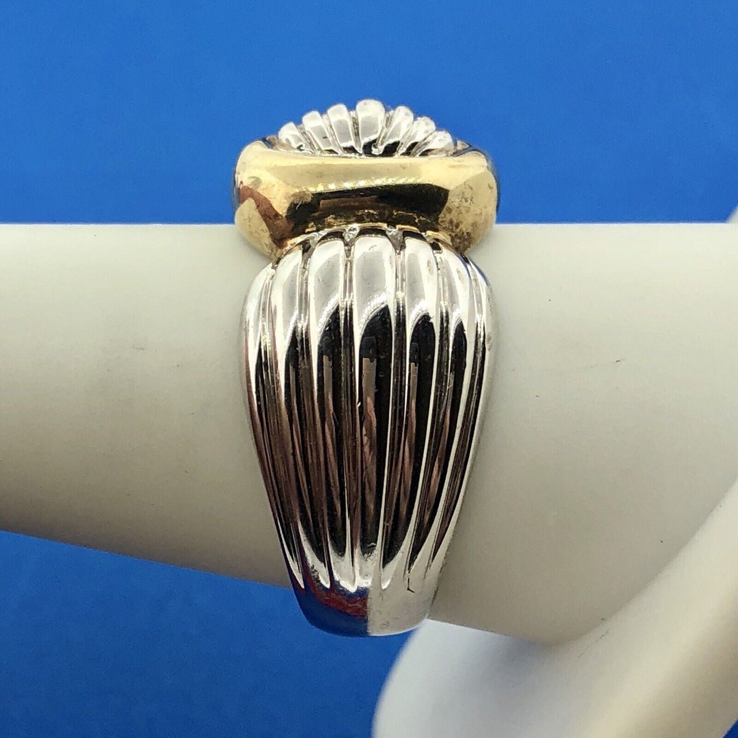 Vintage CNA Sterling Silver 925 Two Toned Modernist Ribbed Knot Cigar Band Ring