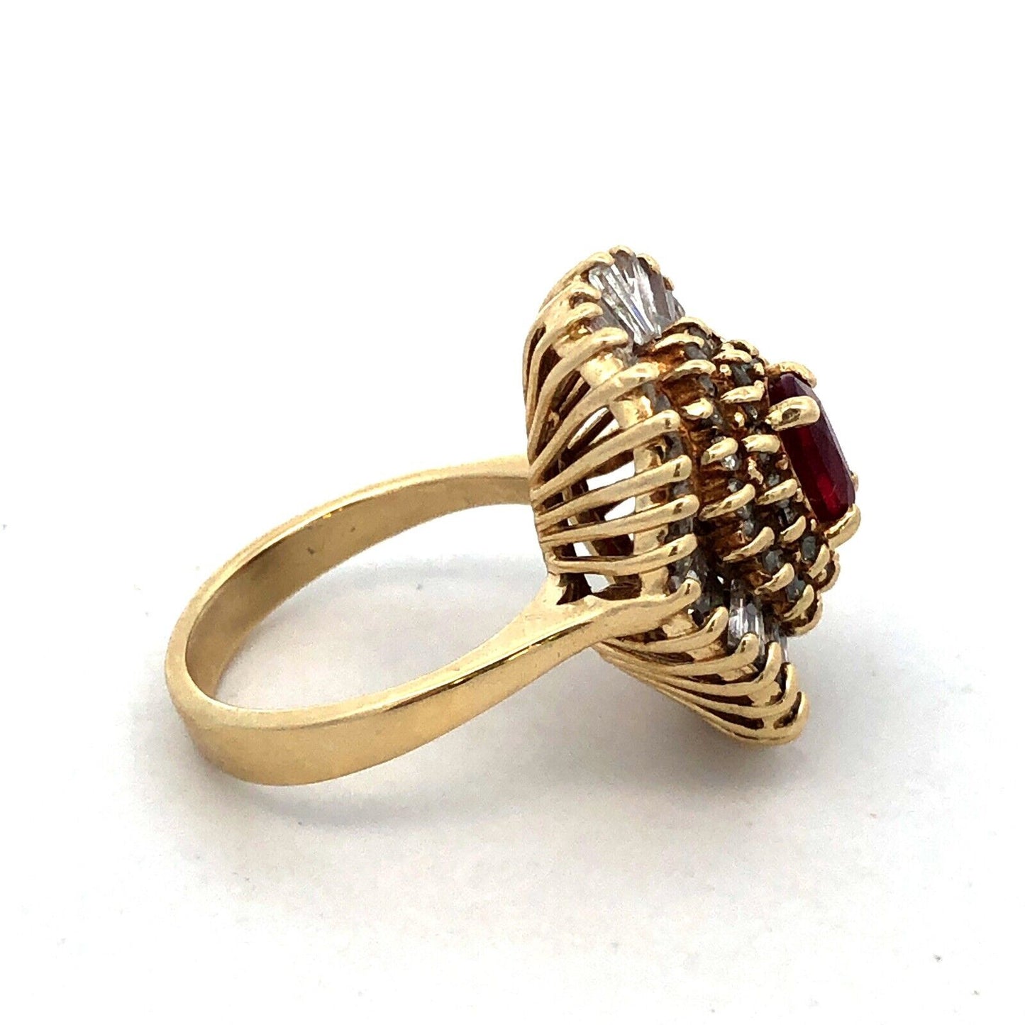 Estate 14K Yellow Gold Ruby Center Diamond Halo July Anniversary Statement Ring