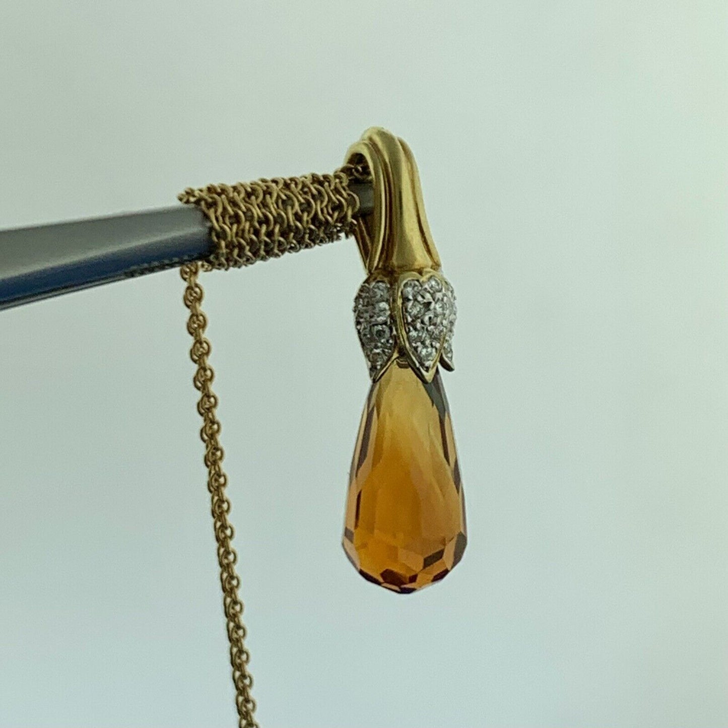 Gorgeous 18k Yellow Gold Orange Citrine Diamond Accent Floral 16" Chain Necklace