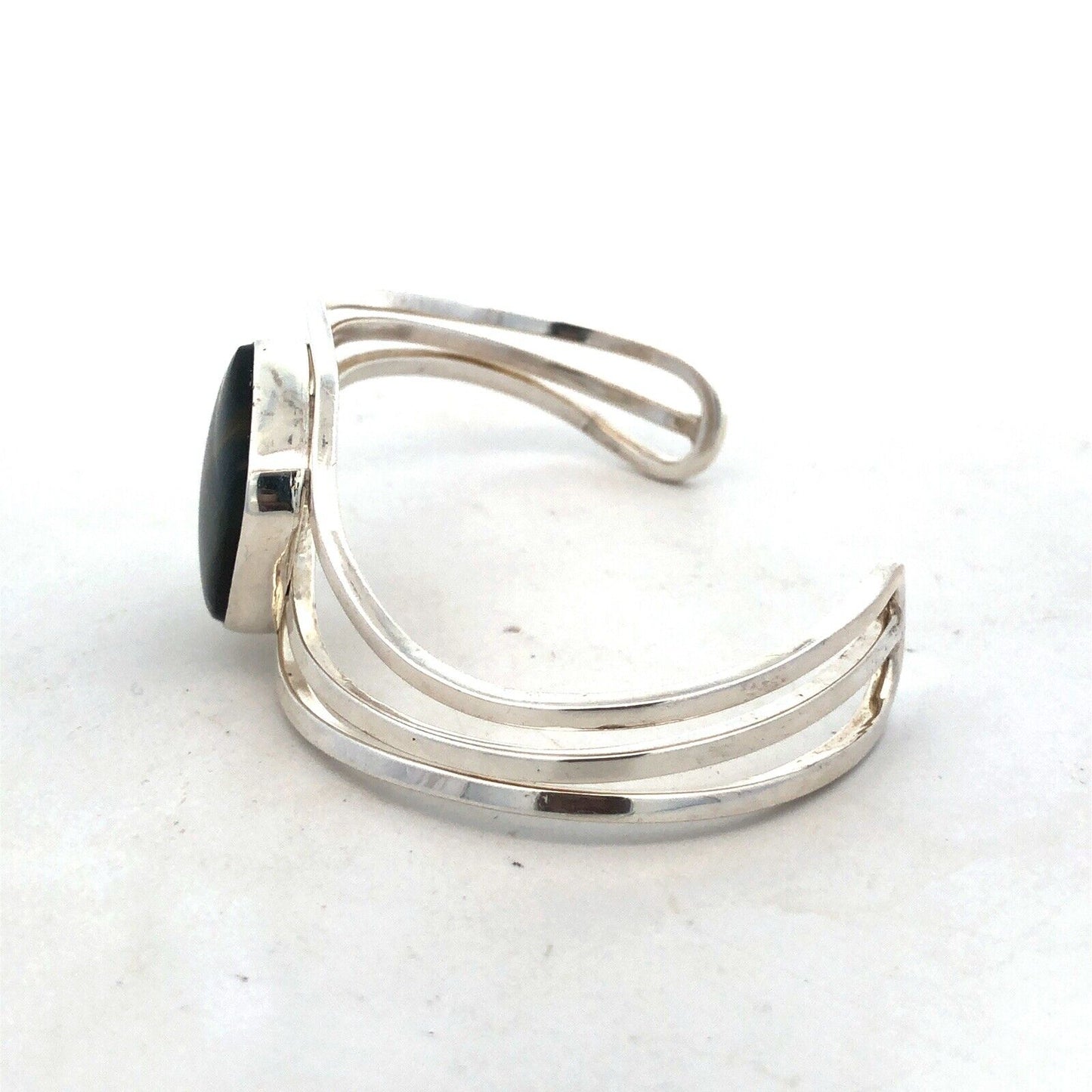 Designer Mexico Sterling Silver Square Labradorite Modernist Open Cuff Bracelet