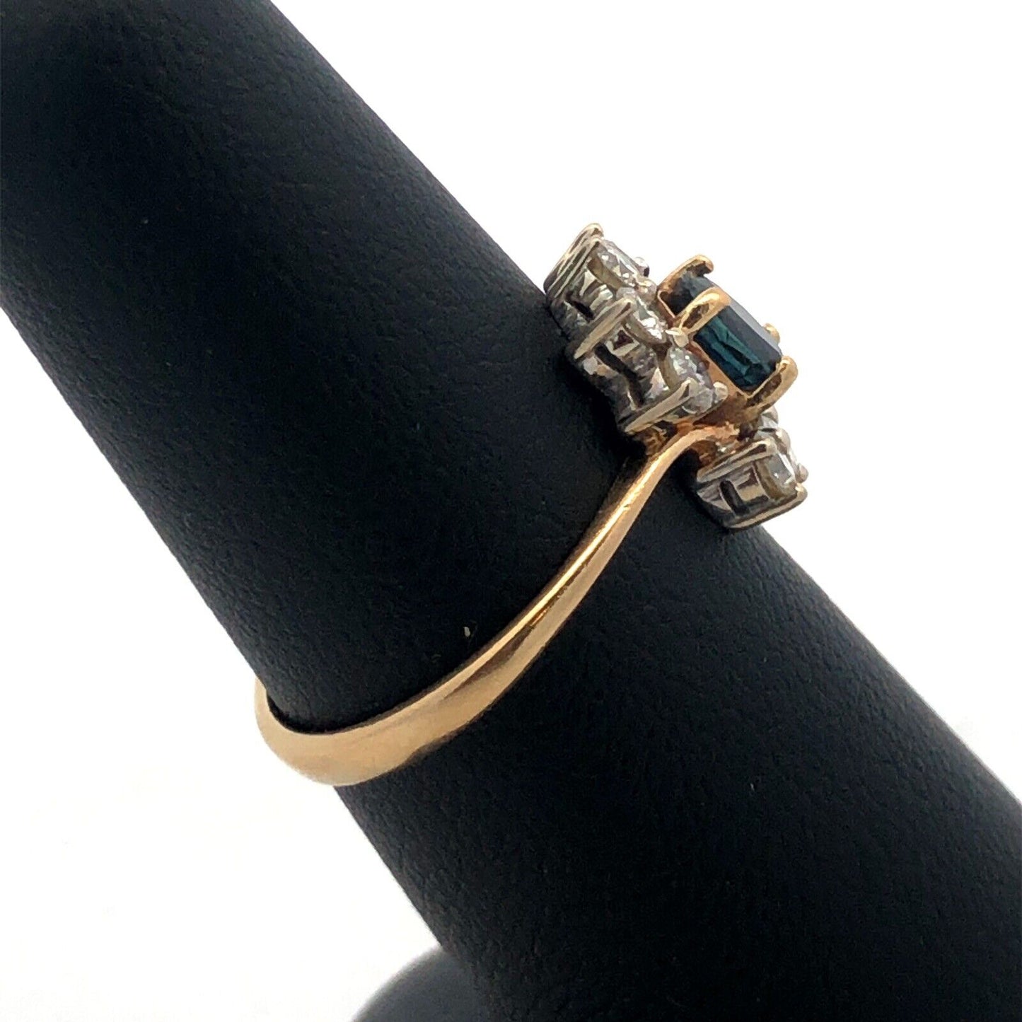 Gorgeous 14k Yellow Gold Oval Cut Sapphire Diamond Floral Cluster Ring Size 6.5