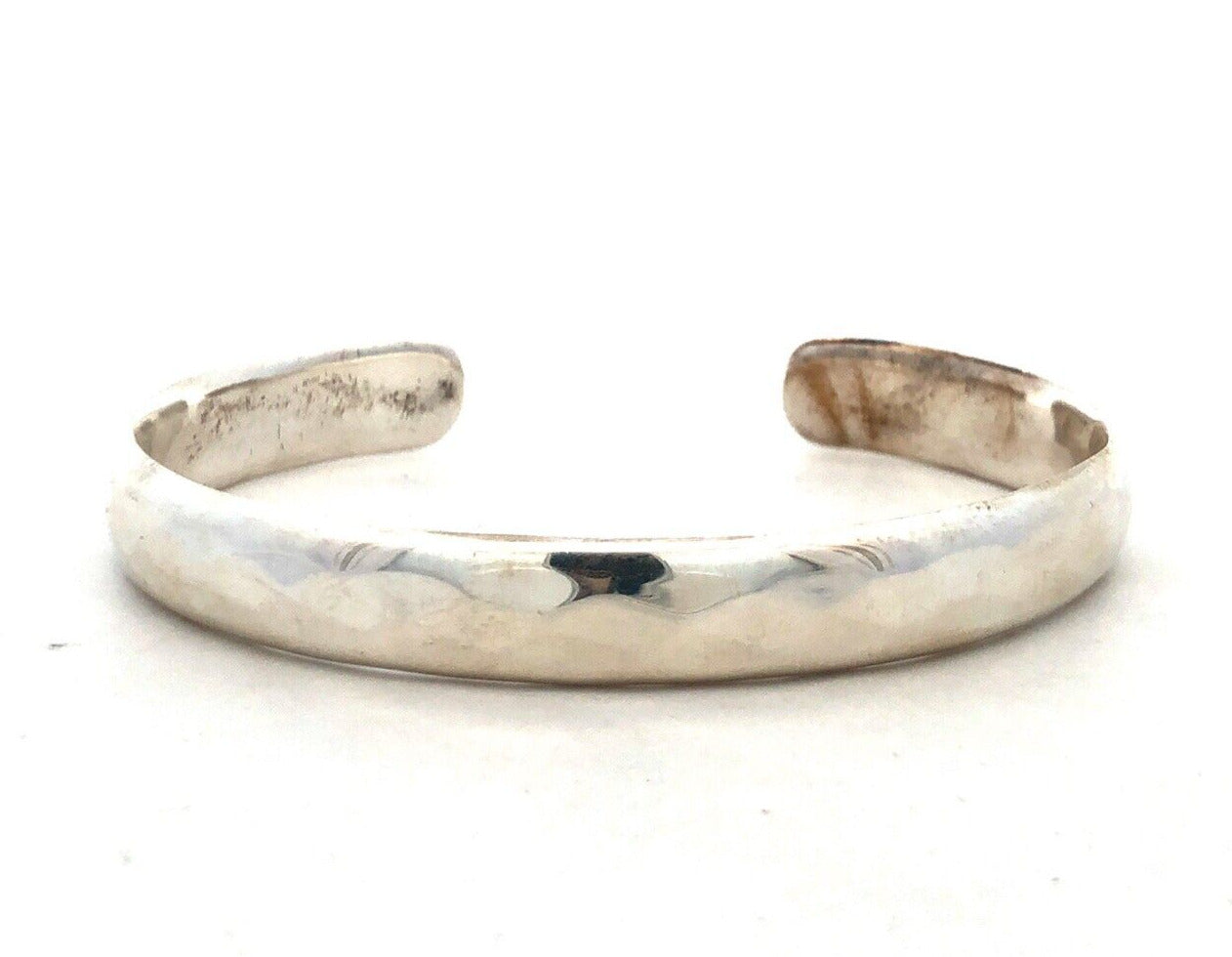 Estate 925 Sterling Silver Hammered Oval Open Cuff Bracelet