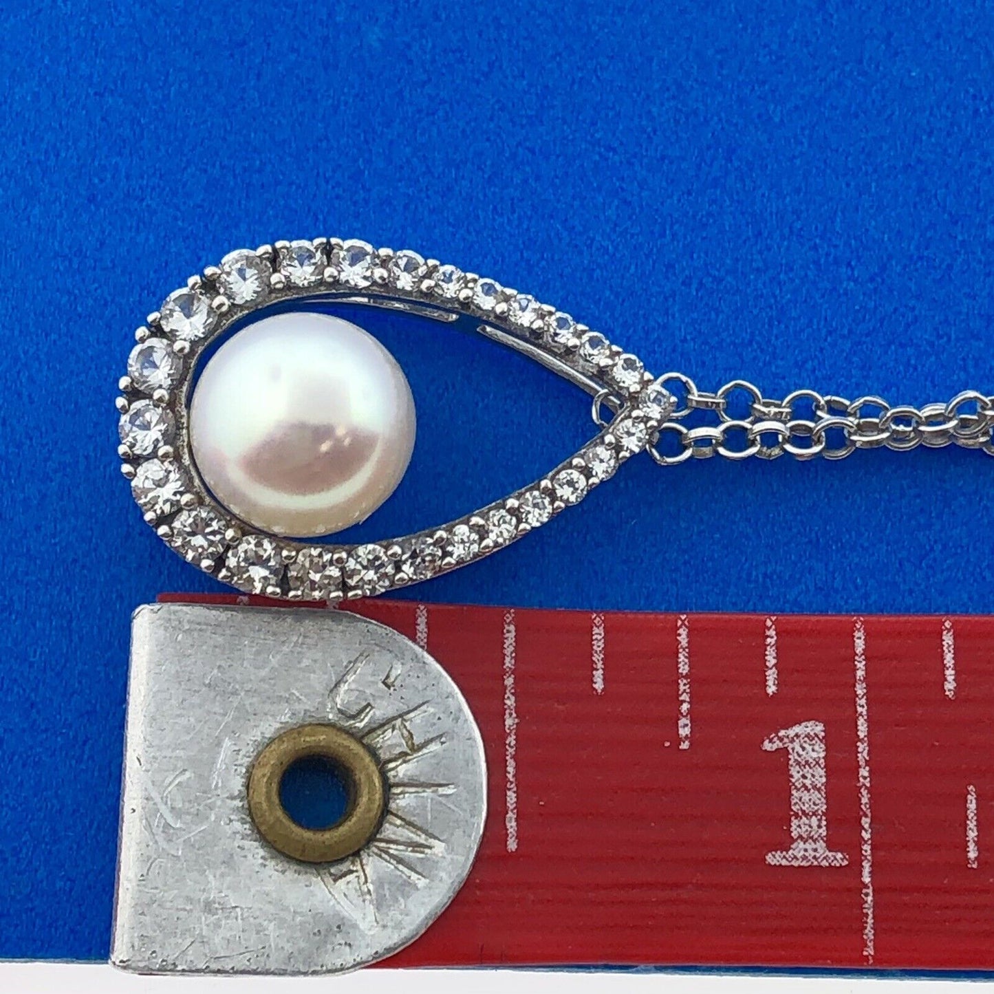 Designer Sterling Silver Pearl Diamond Bridal Perfect Pear Drop Pendant Necklace