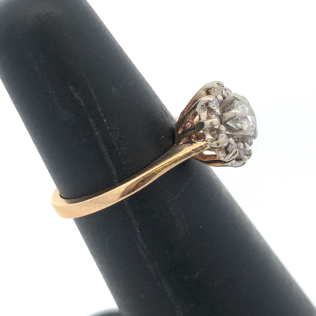 Designer 14K Yellow Gold Round Diamond Halo Engagement Anniversary Ring