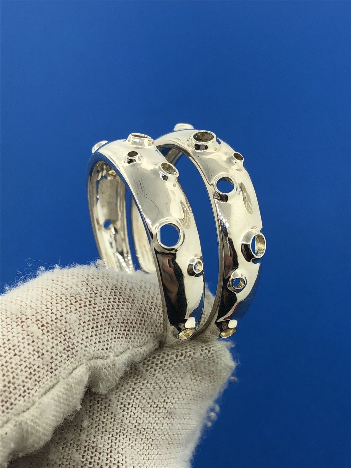Spectacular 925 Sterling Silver Modernist Moon Crater Open Hoop Earrings