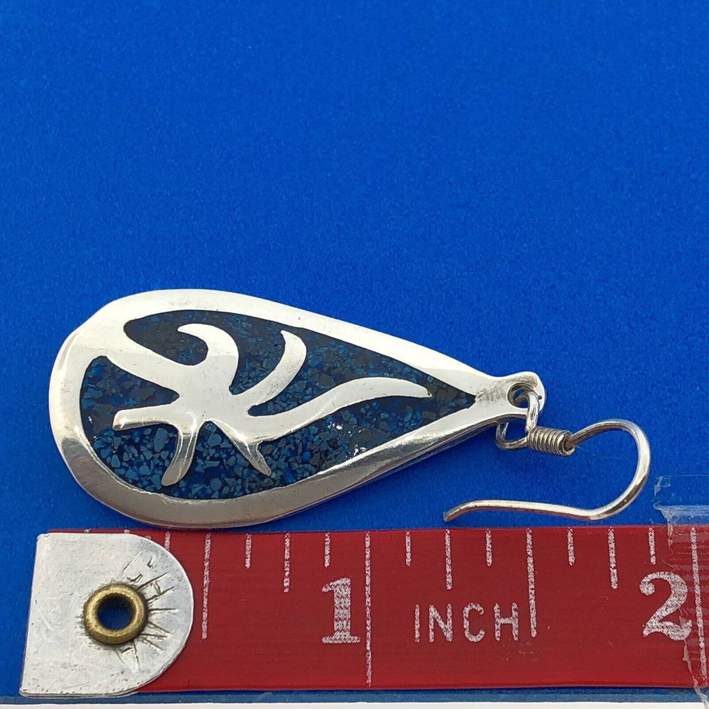 Vintage Taxco Sterling Silver Blue Aqua Enamel Pear Shaped Modernist Earrings