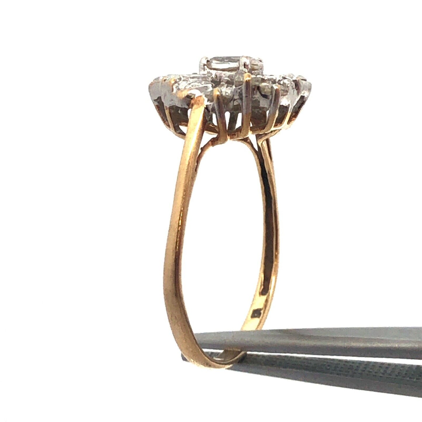 Estate 10K Yellow White Gold Oval CZ Baguette Accented Anniversary Ring
