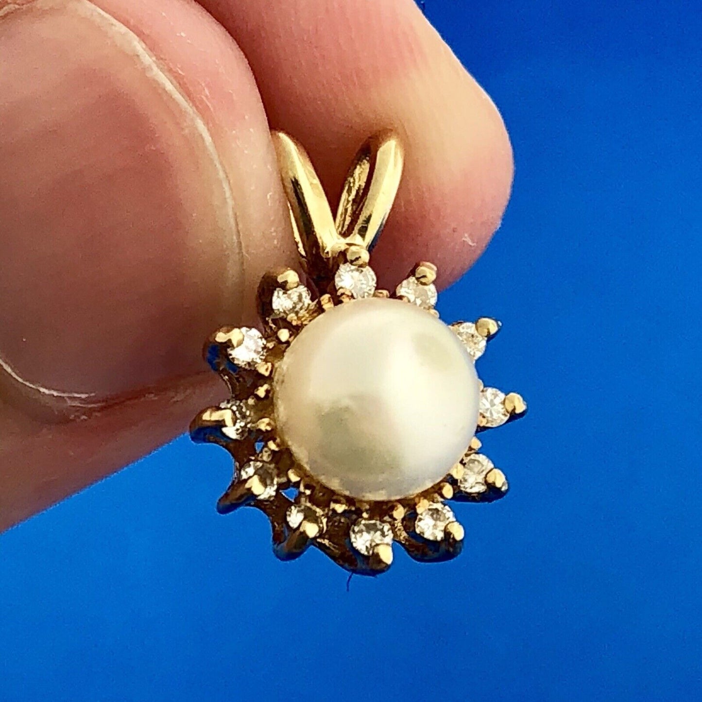 Designer 14K Yellow Gold Genuine Solitaire Pearl Diamond Wedding Bridal Pendant