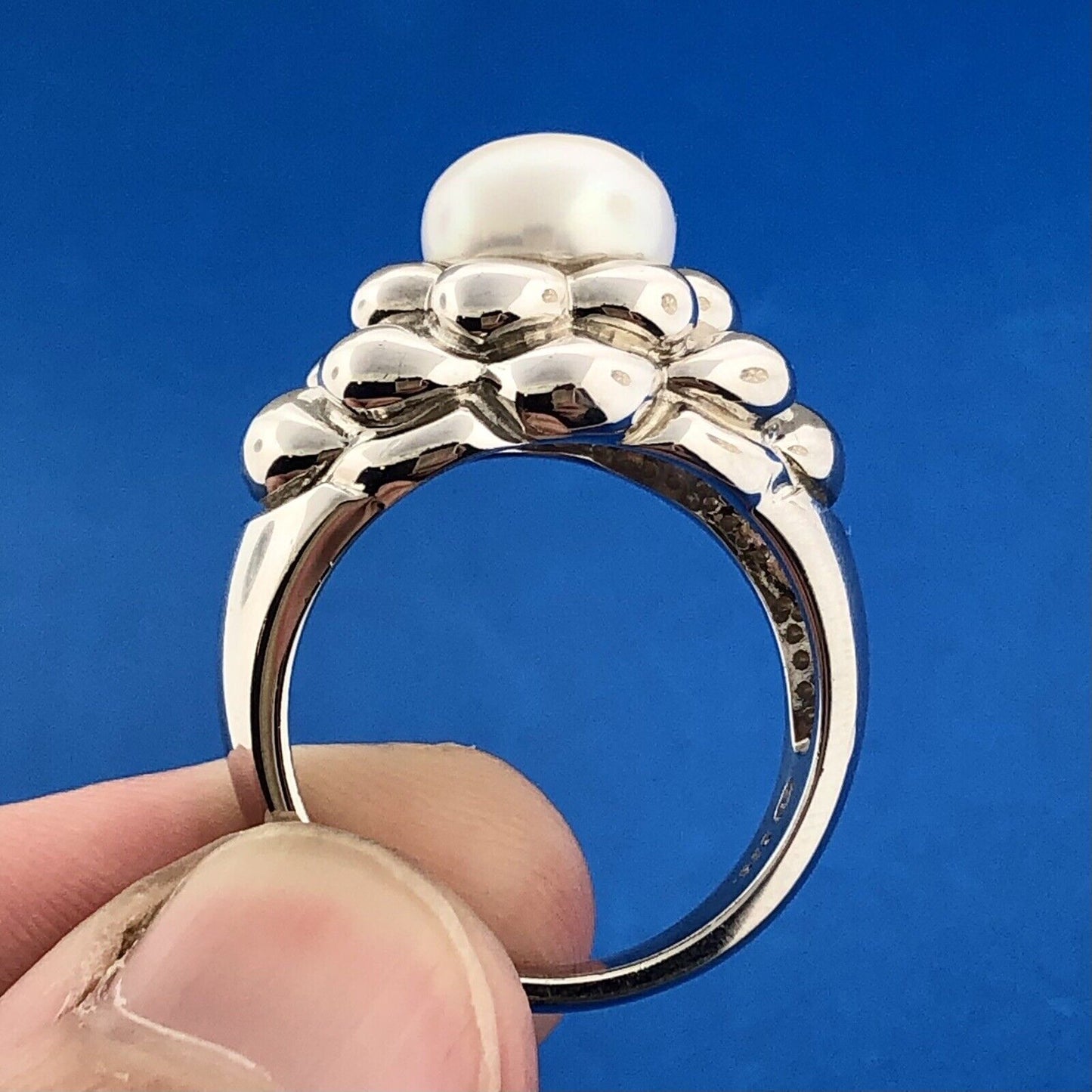 Designer EA Sterling Silver 925 Pearl Bubble Dome Cocktail Ring
