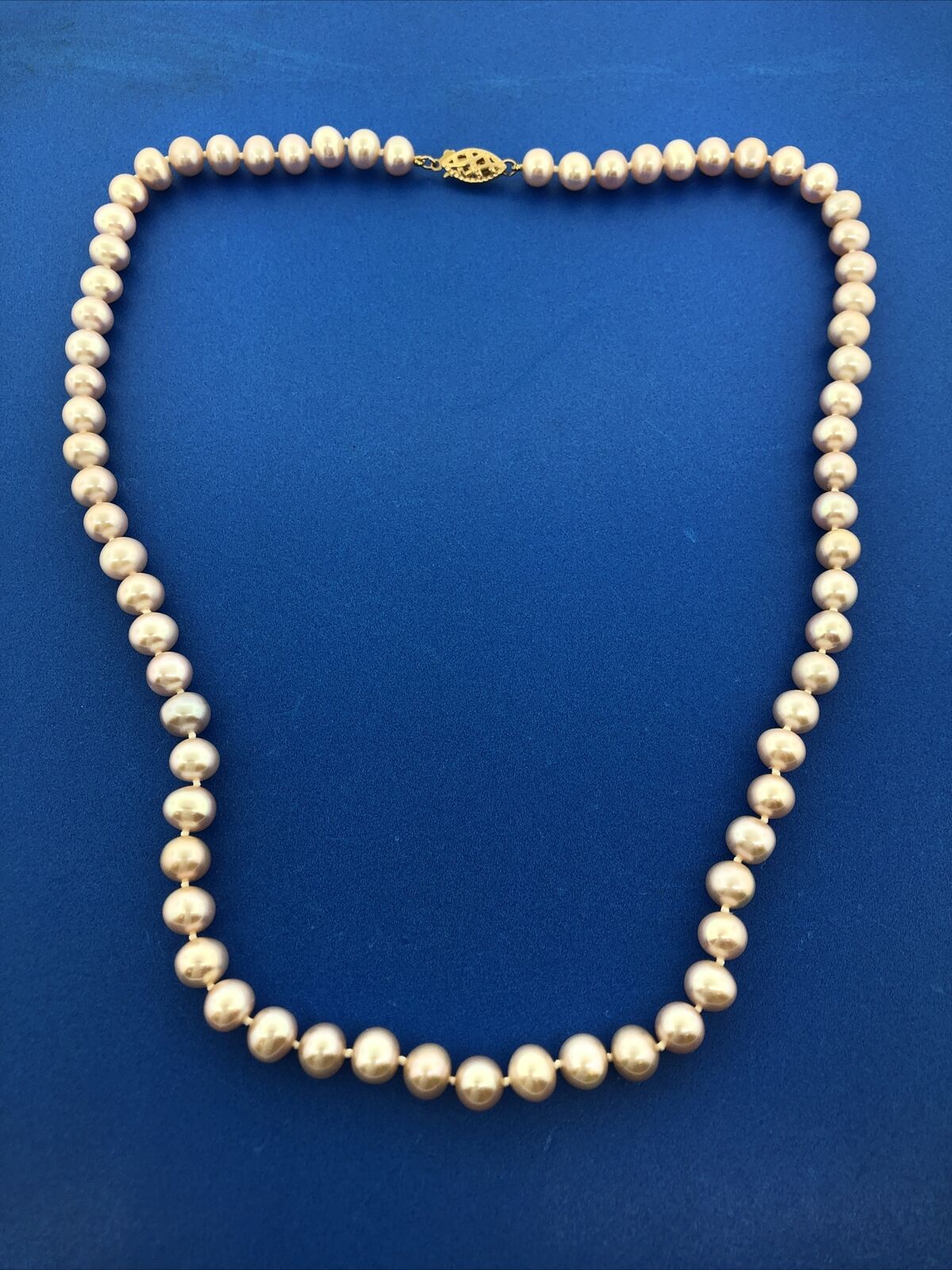 Gorgeous 14k Yellow Gold Pink 6.85mm Pearl 18" Strand String Necklace