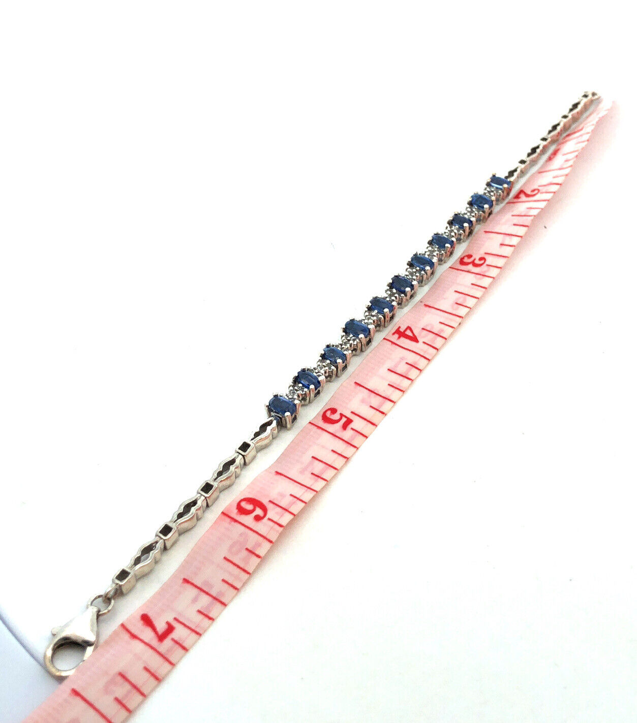 Designer TGGC 925 Sterling Silver Oval Sapphire Round CZ Accent Tennis Bracelet