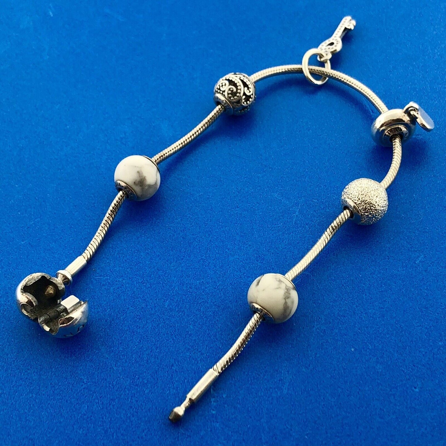 Authentic PANDORA Sterling Essence Collection Signature Clasp 6 Charm Bracelet