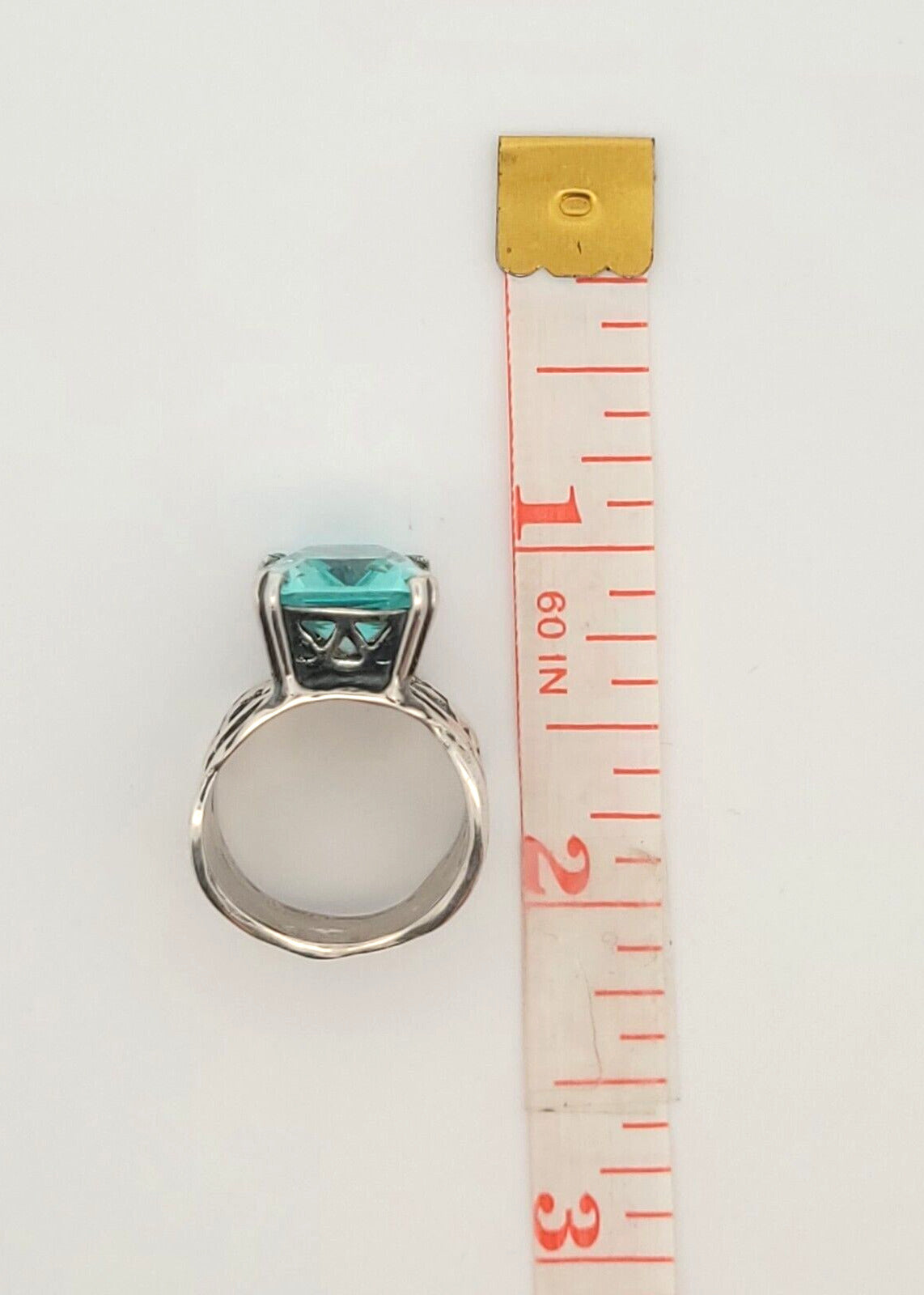 Designer 925 Sterling Silver Radiant Cut Blue Topaz Size 6.75 Wide Band Ring