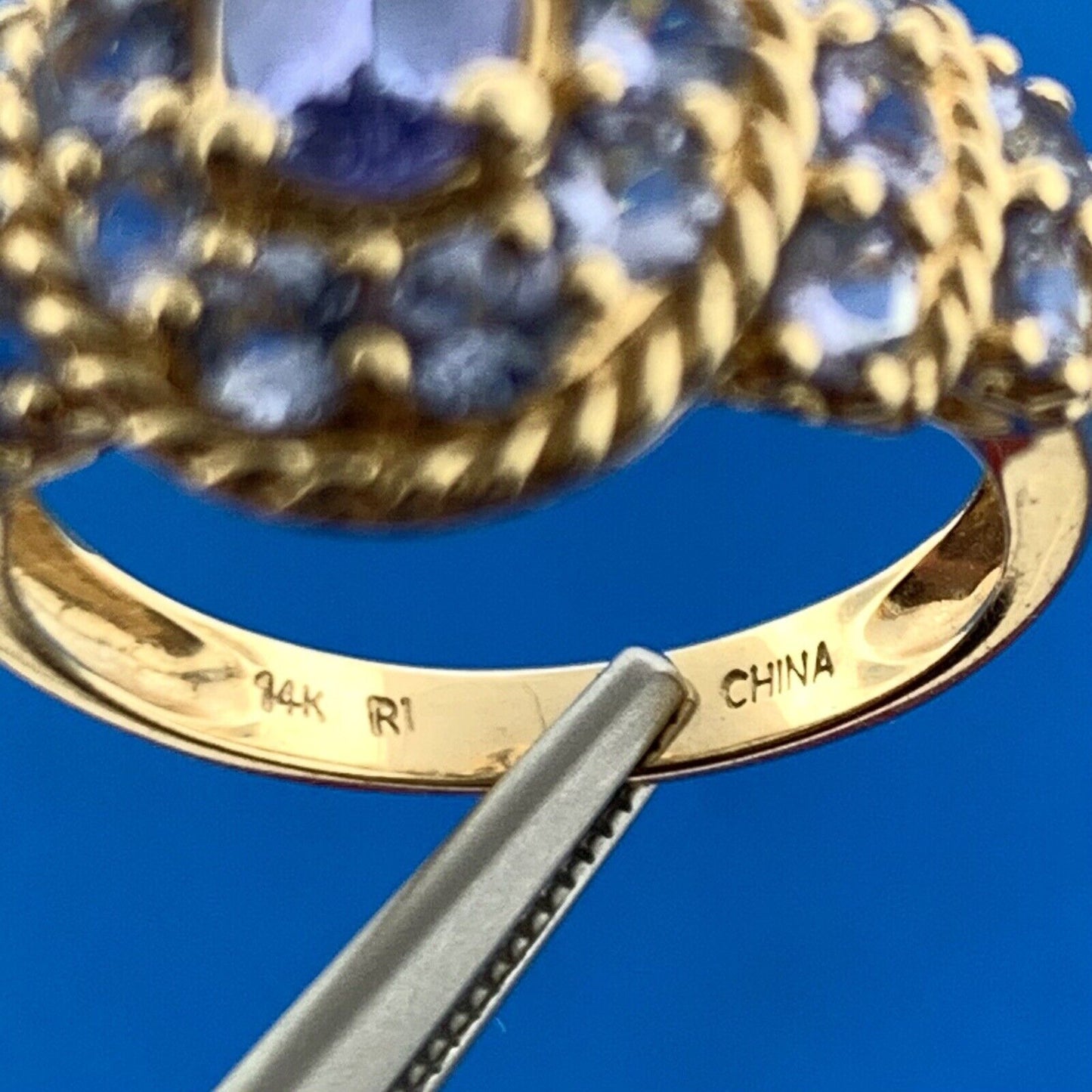 Designer 14K Yellow Gold Tanzanite Cluster December Anniversary Ring