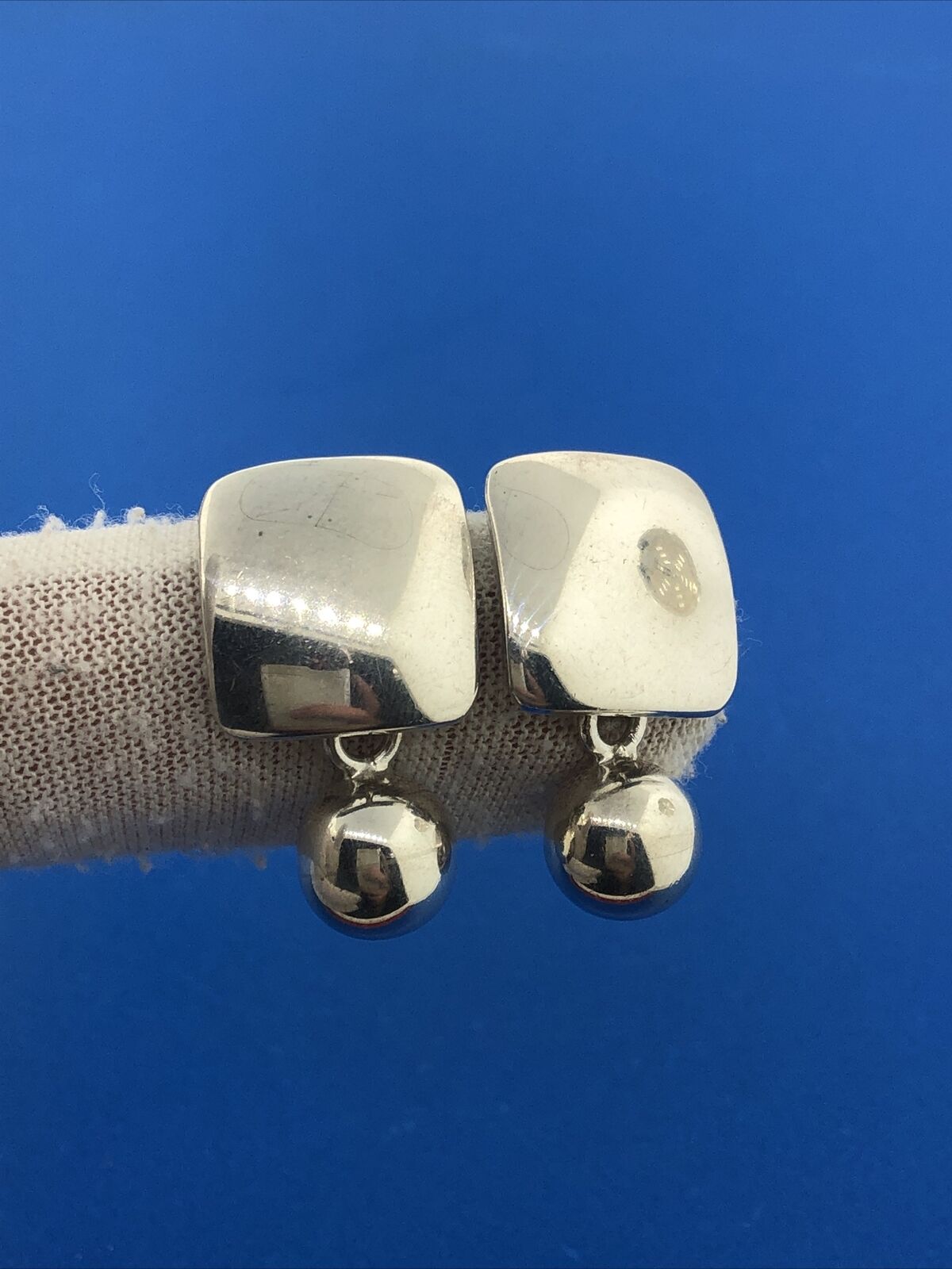 Silpada 925 Sterling Silver Modernist Geometric Ball Square Dangle Stud Earrings