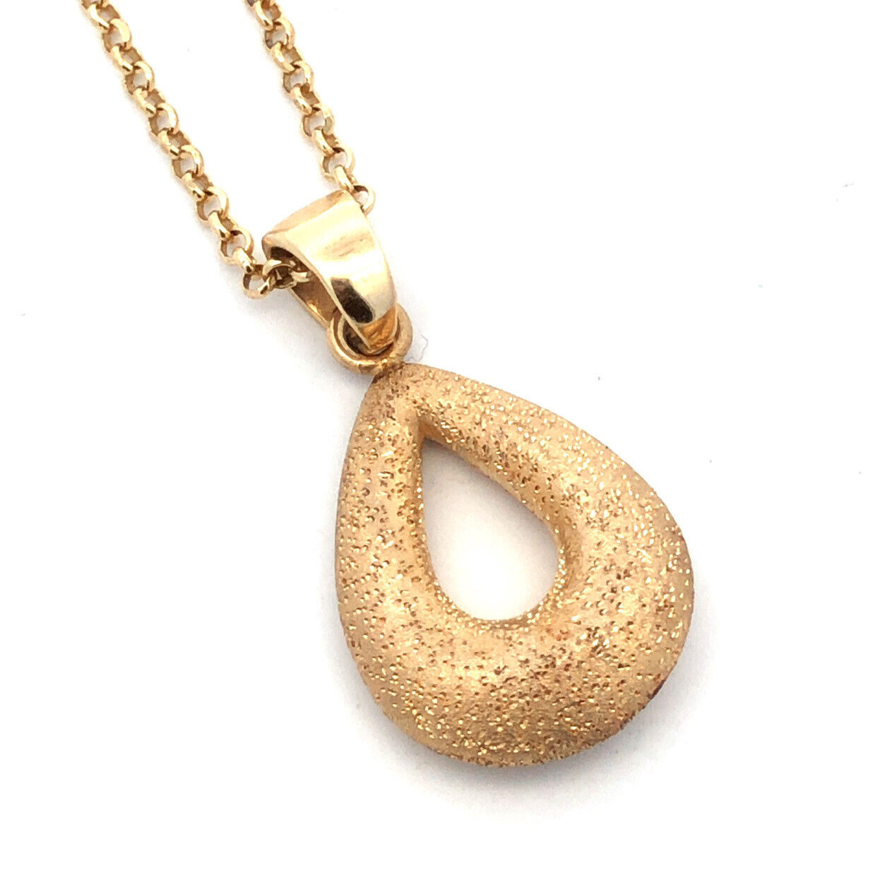 925 Sterling Silver Vermeil Estate Gold Tone Textured Teardrop Pendant Necklace