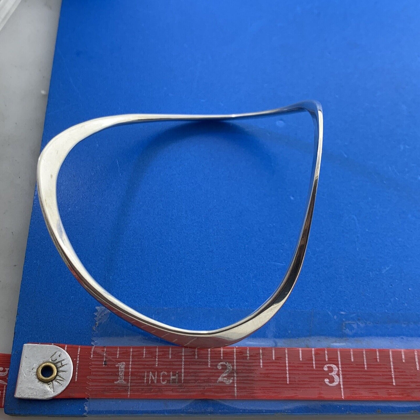 Modernist 925 Sterling Silver Crop Circle Wave Simple Bangle Bracelet