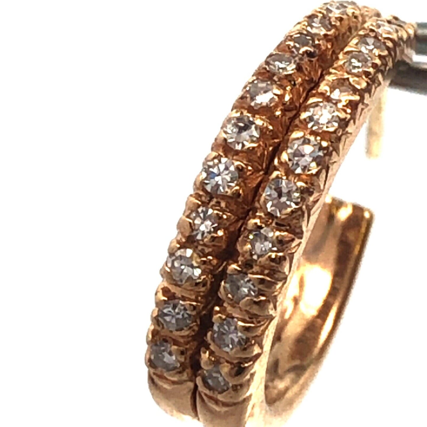 Classic 14K Yellow Gold Diamond Double Elongated Open Hoop Pierced Earrings