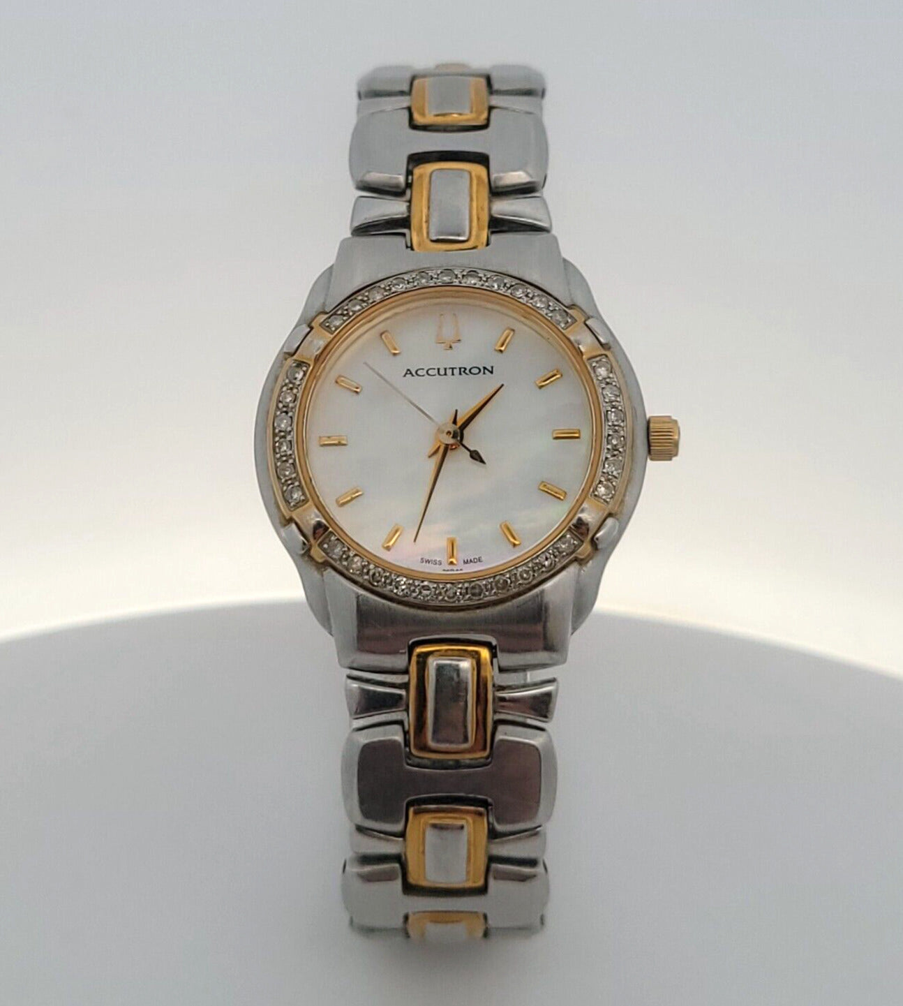 Ladies Bulova Accutron Barcelona Mother of Pearl Dial Diamond Bezel Quartz Watch